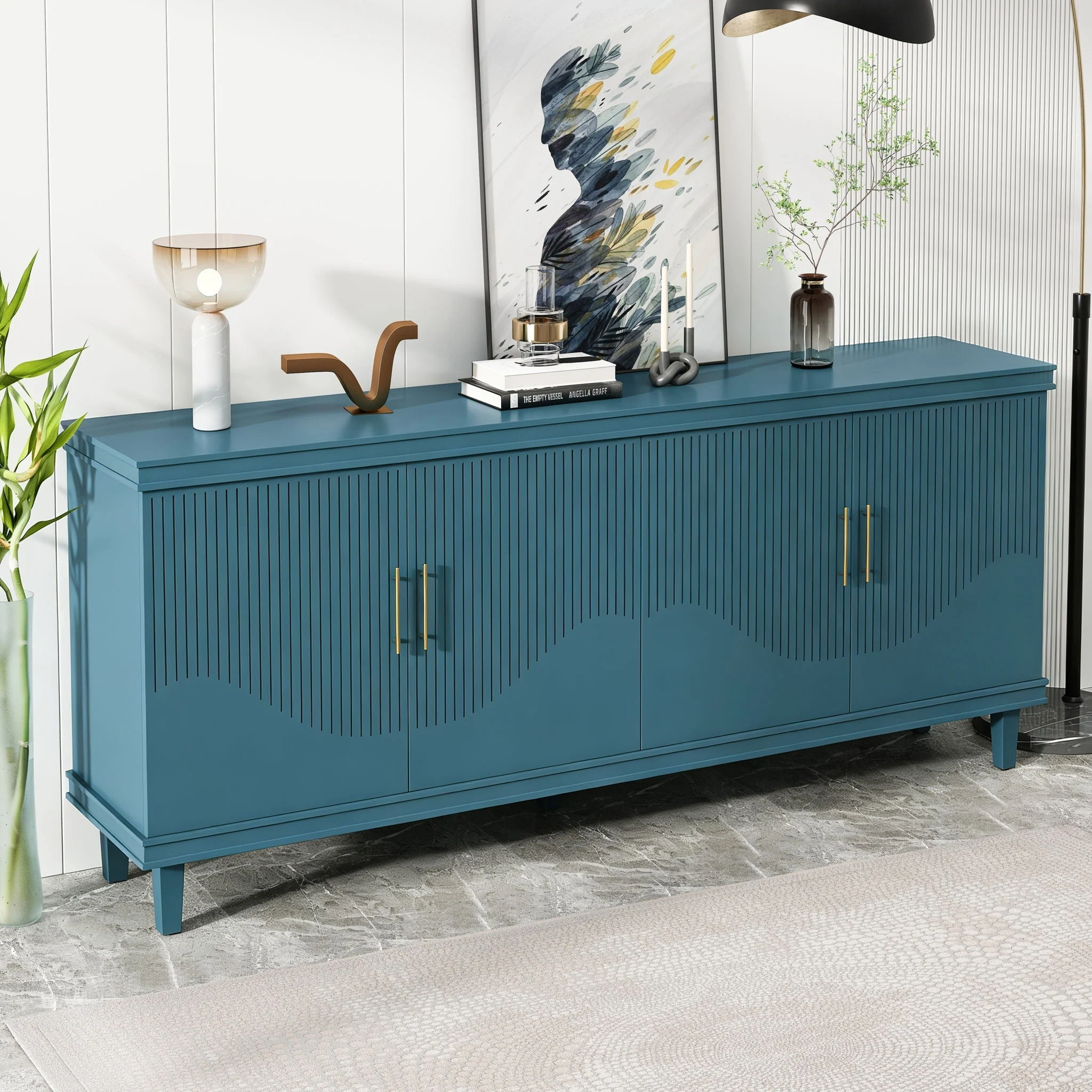 4 Door Cabinet, Large Storage For Living Room - Blue - Image 3