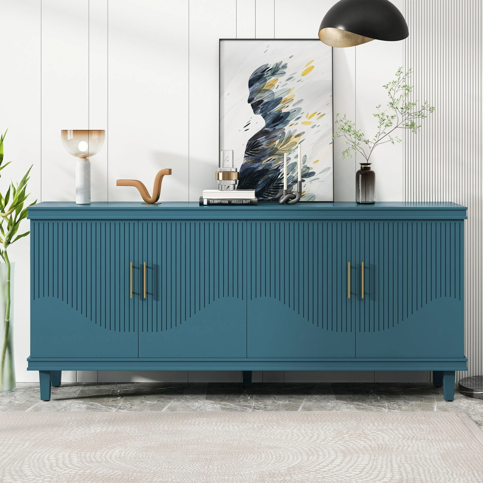 4 Door Cabinet, Large Storage For Living Room - Blue - Image 4