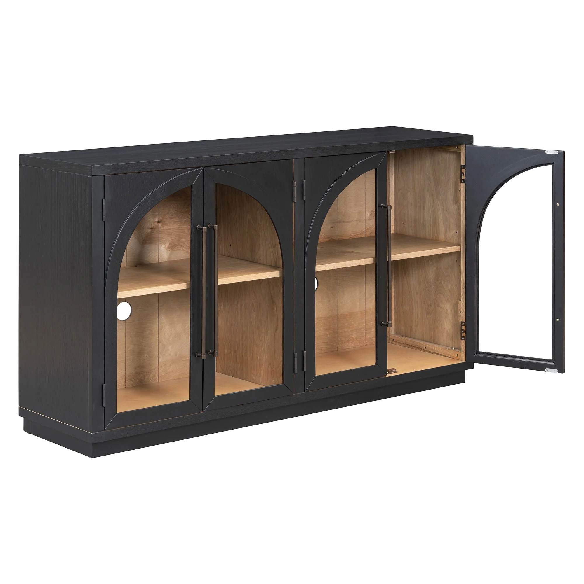 4-Door Large Storage Sideboard Buffet Cabinet with Glass Doors (Black) - Image 19