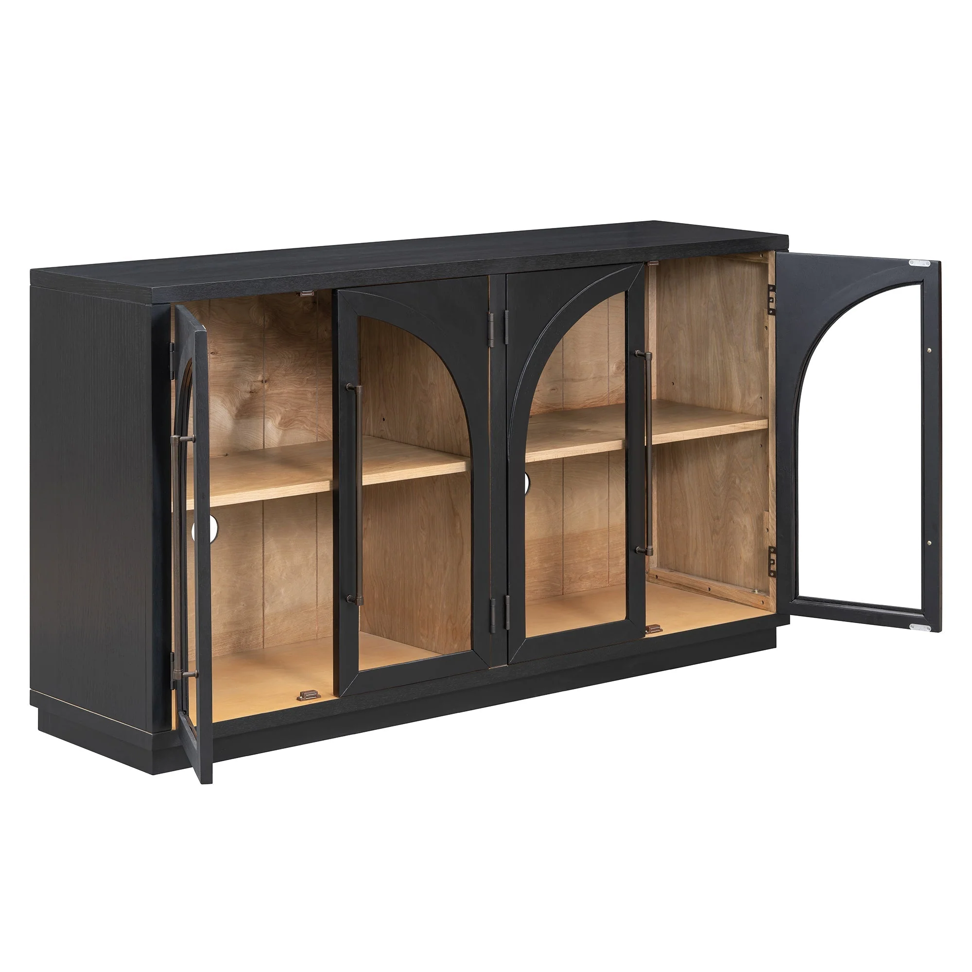 4-Door Large Storage Sideboard Buffet Cabinet with Glass Doors (Black) - Image 21