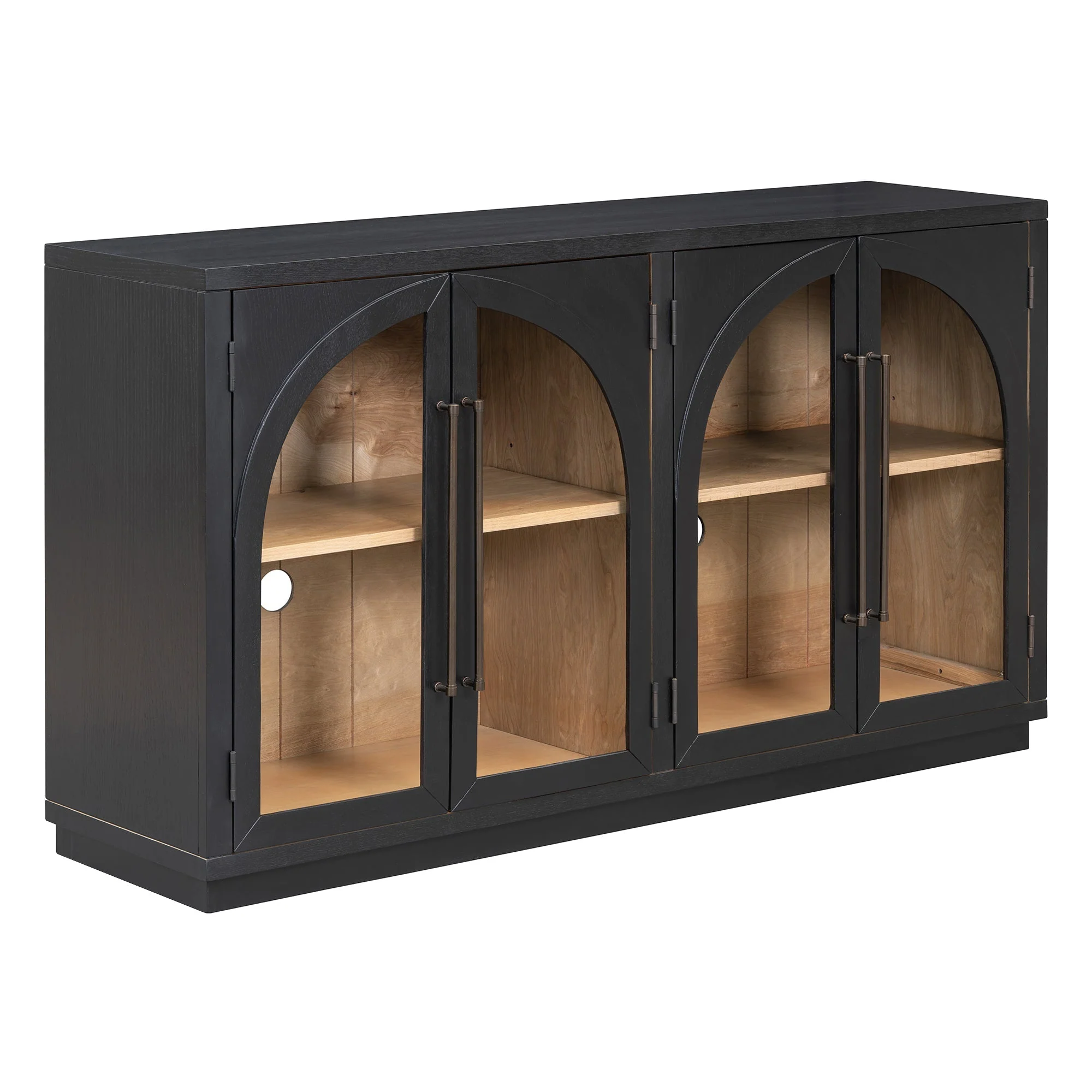 4-Door Large Storage Sideboard Buffet Cabinet with Glass Doors (Black) - Image 22