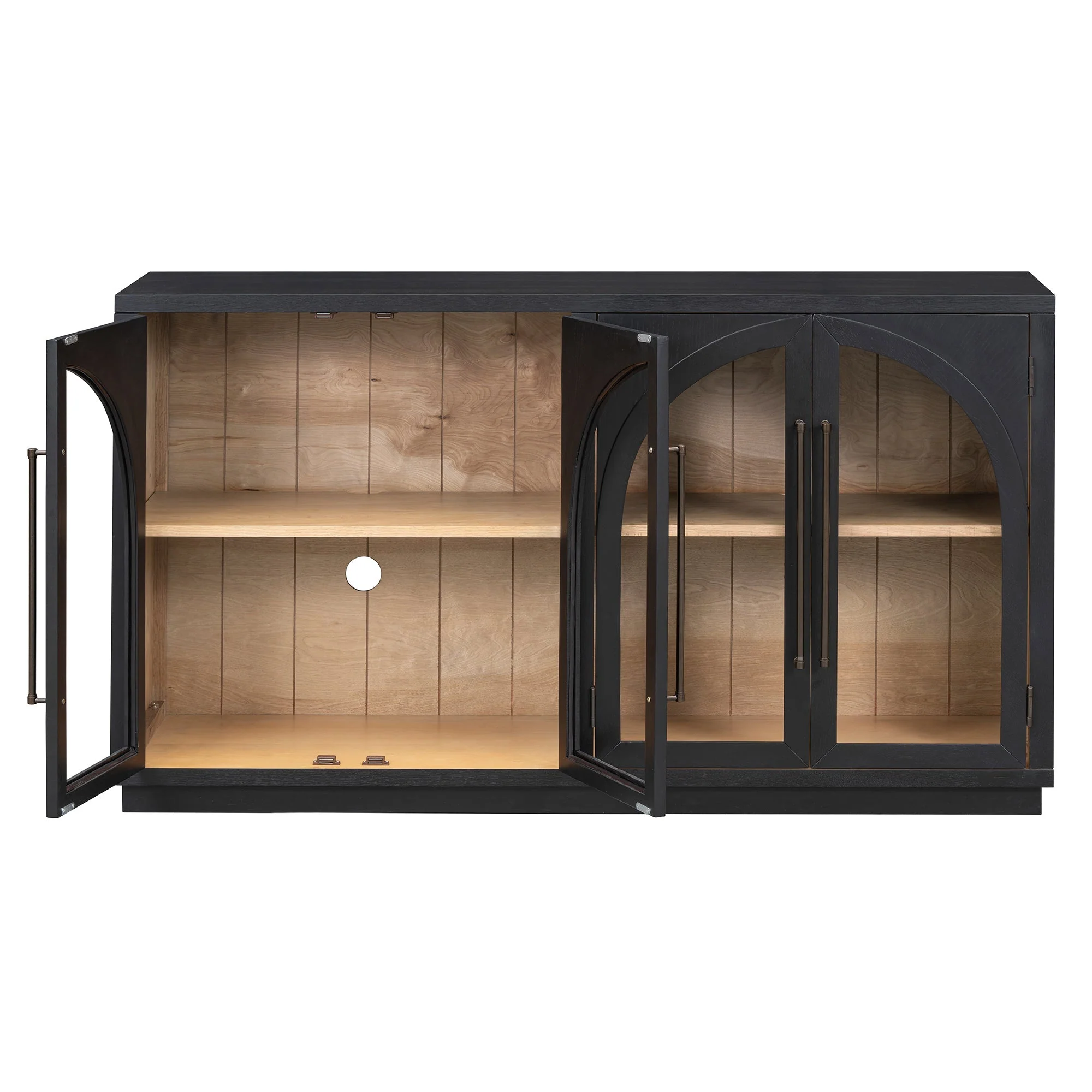 4-Door Large Storage Sideboard Buffet Cabinet with Glass Doors (Black) - Image 26