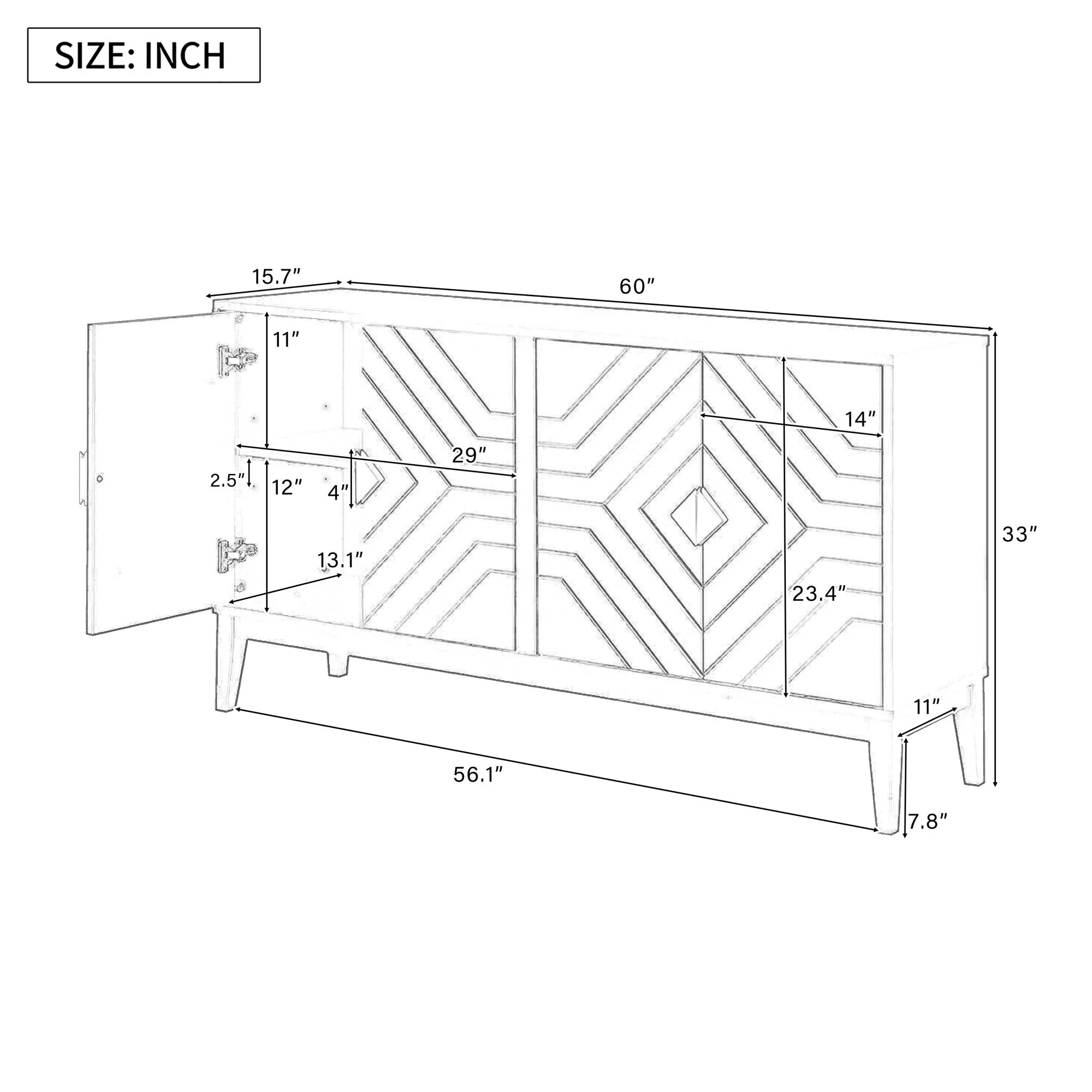 4 Door Sideboard Storage Cabinet For Living Room And Dining Room - Image 2