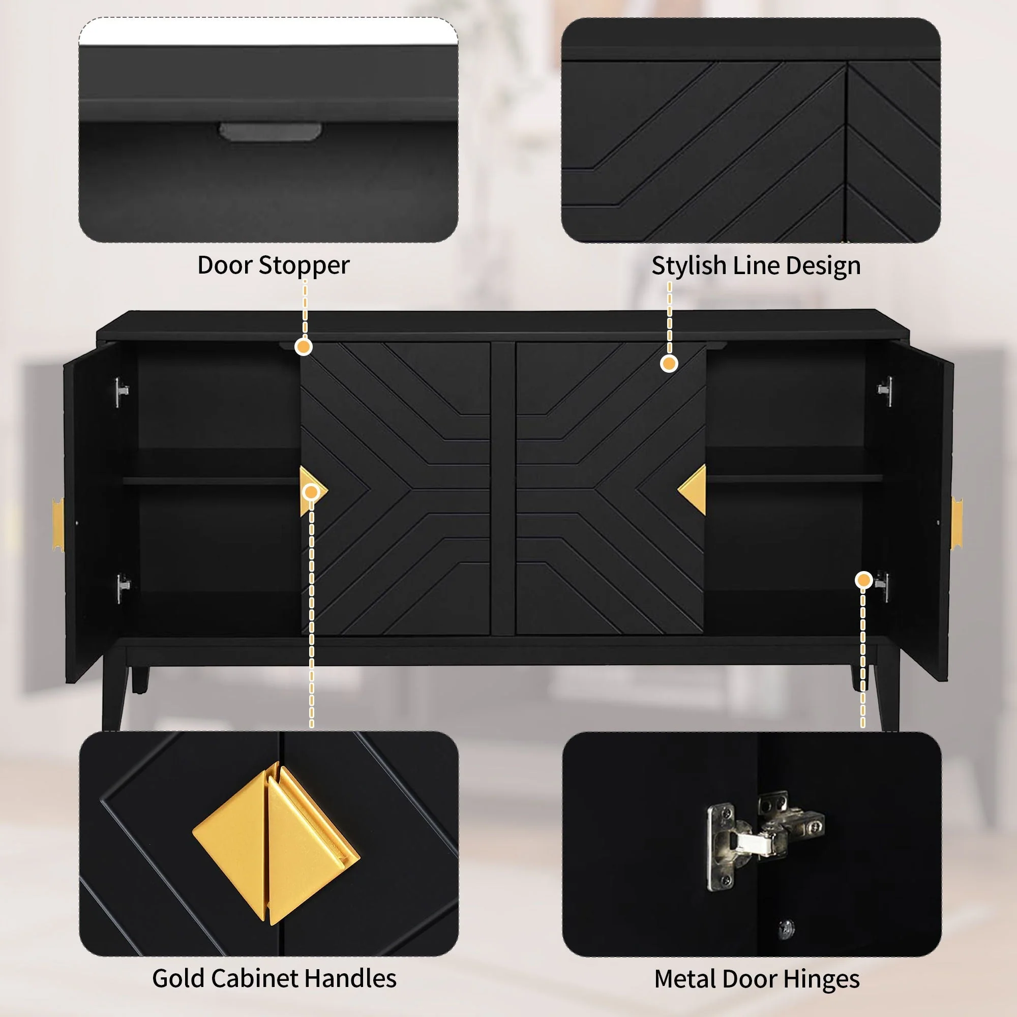 4 Door Sideboard Storage Cabinet For Living Room And Dining Room - Image 3