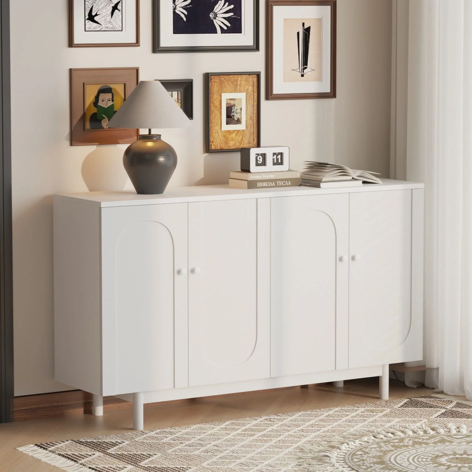 4 Door Storage Cabinet For Living Room - White - Image 3