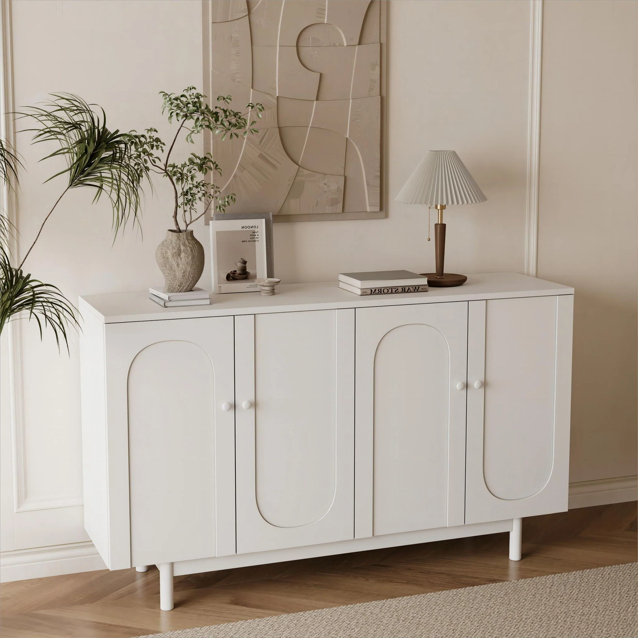 4 Door Storage Cabinet For Living Room - White - Image 4