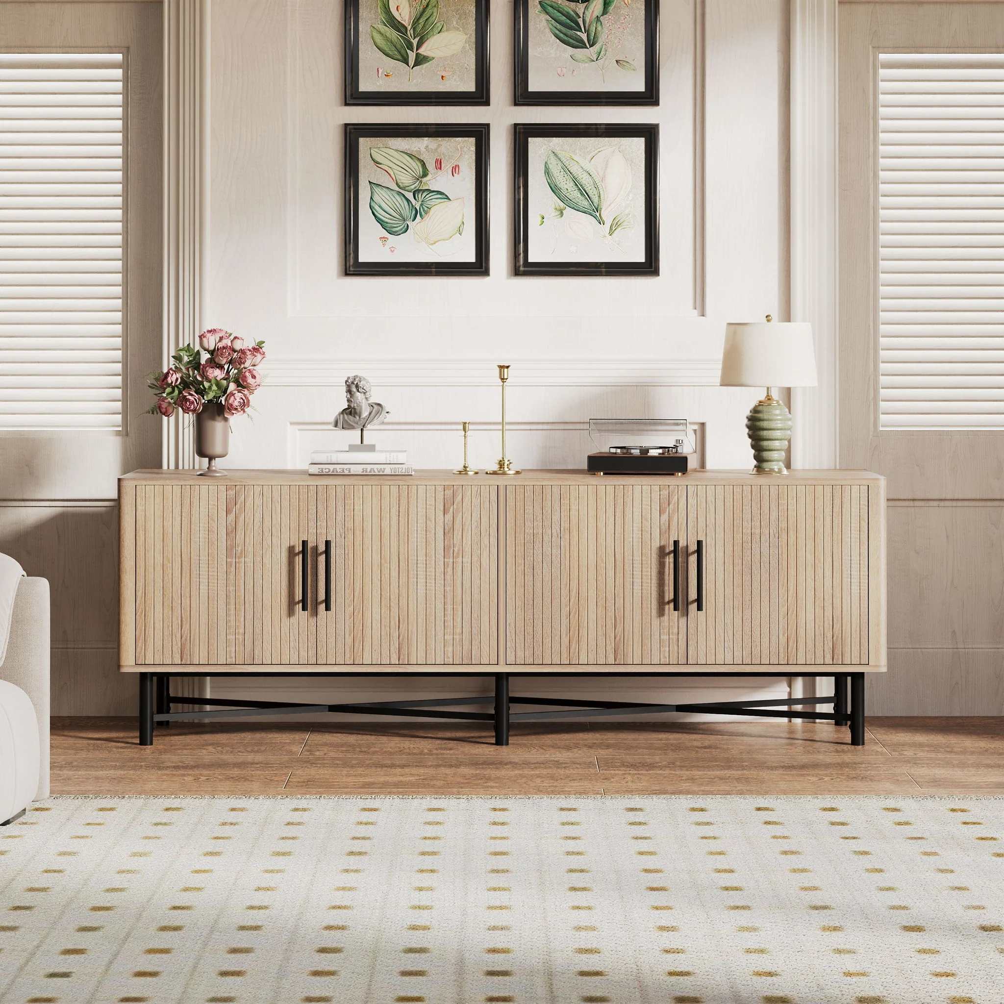 4 Door TV Cabinet, 2 Storage Spaces, Adjustable Shelves - Image 3