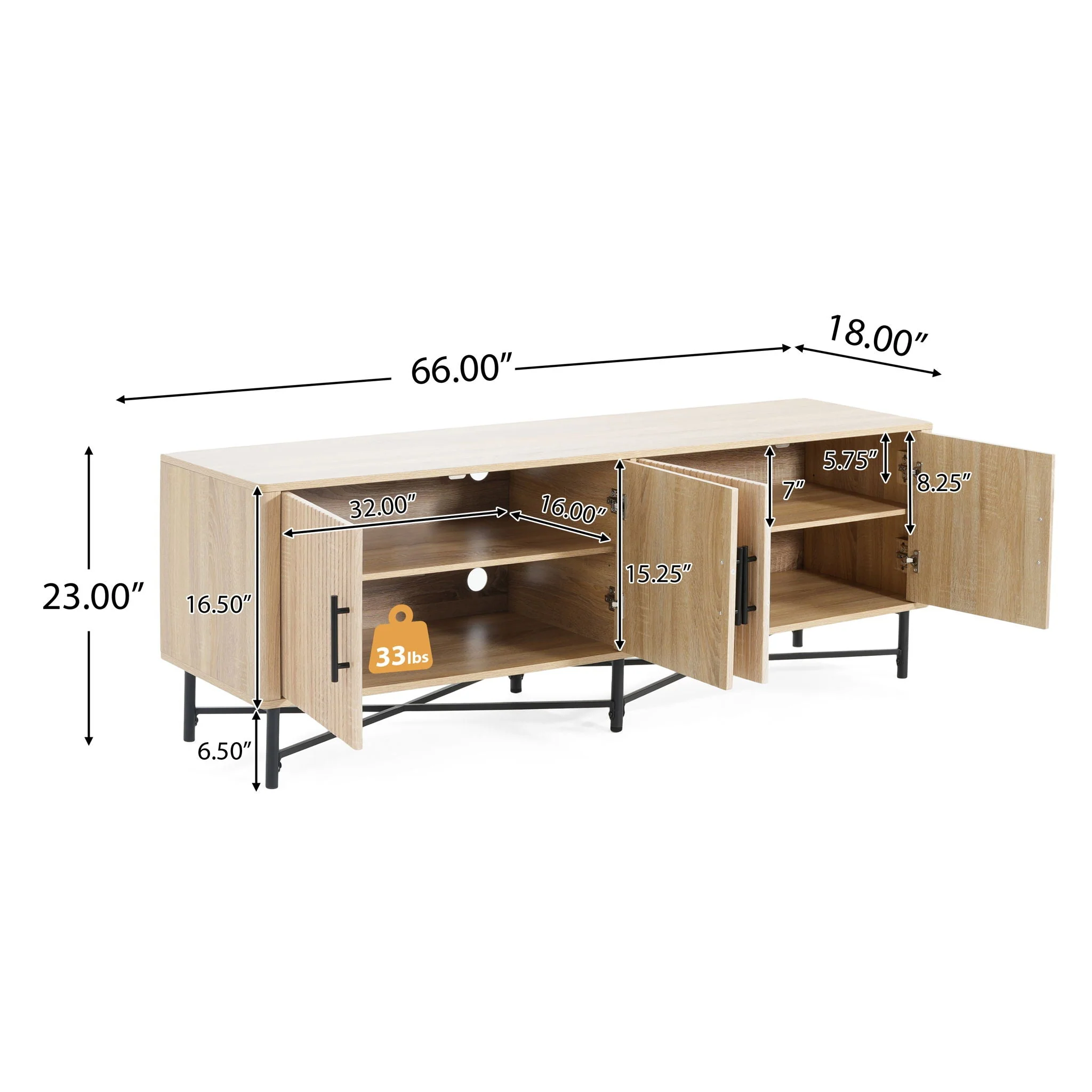 4 Door TV Cabinet, 2 Storage Spaces, Adjustable Shelves - Image 5