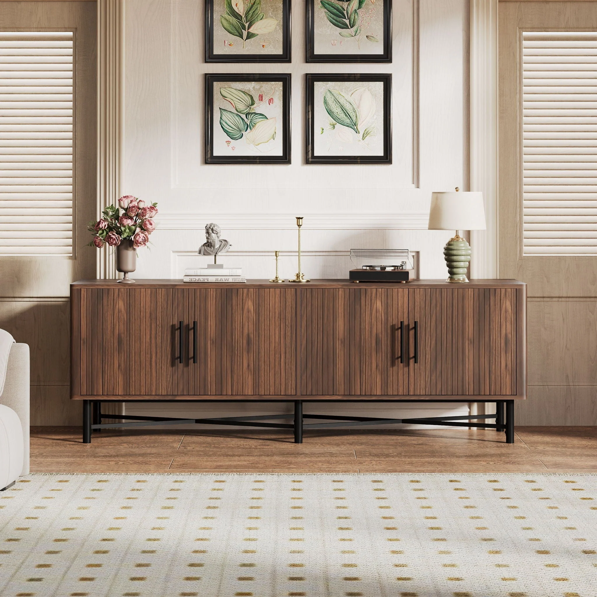 4 Door TV Cabinet, 2 Storage Spaces, Adjustable Shelves - Image 6