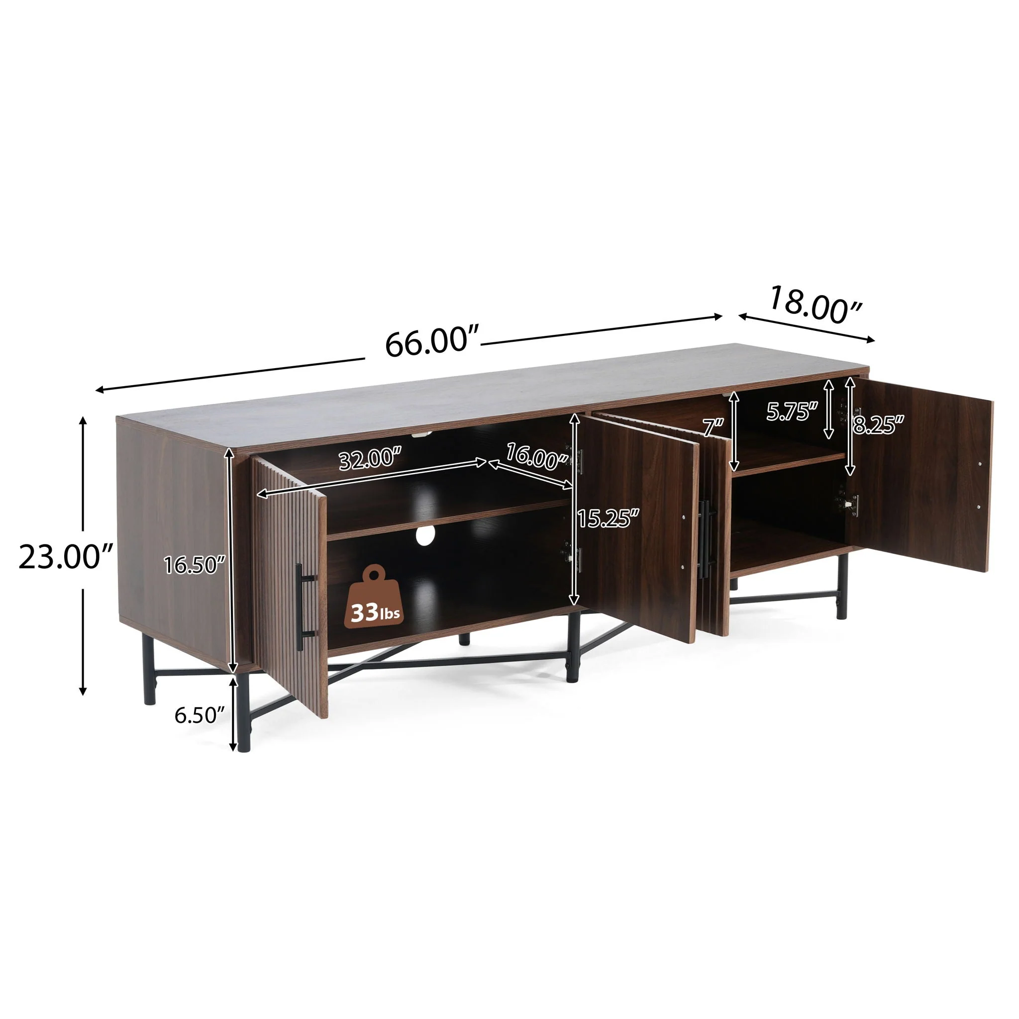 4 Door TV Cabinet, 2 Storage Spaces, Adjustable Shelves - Image 8