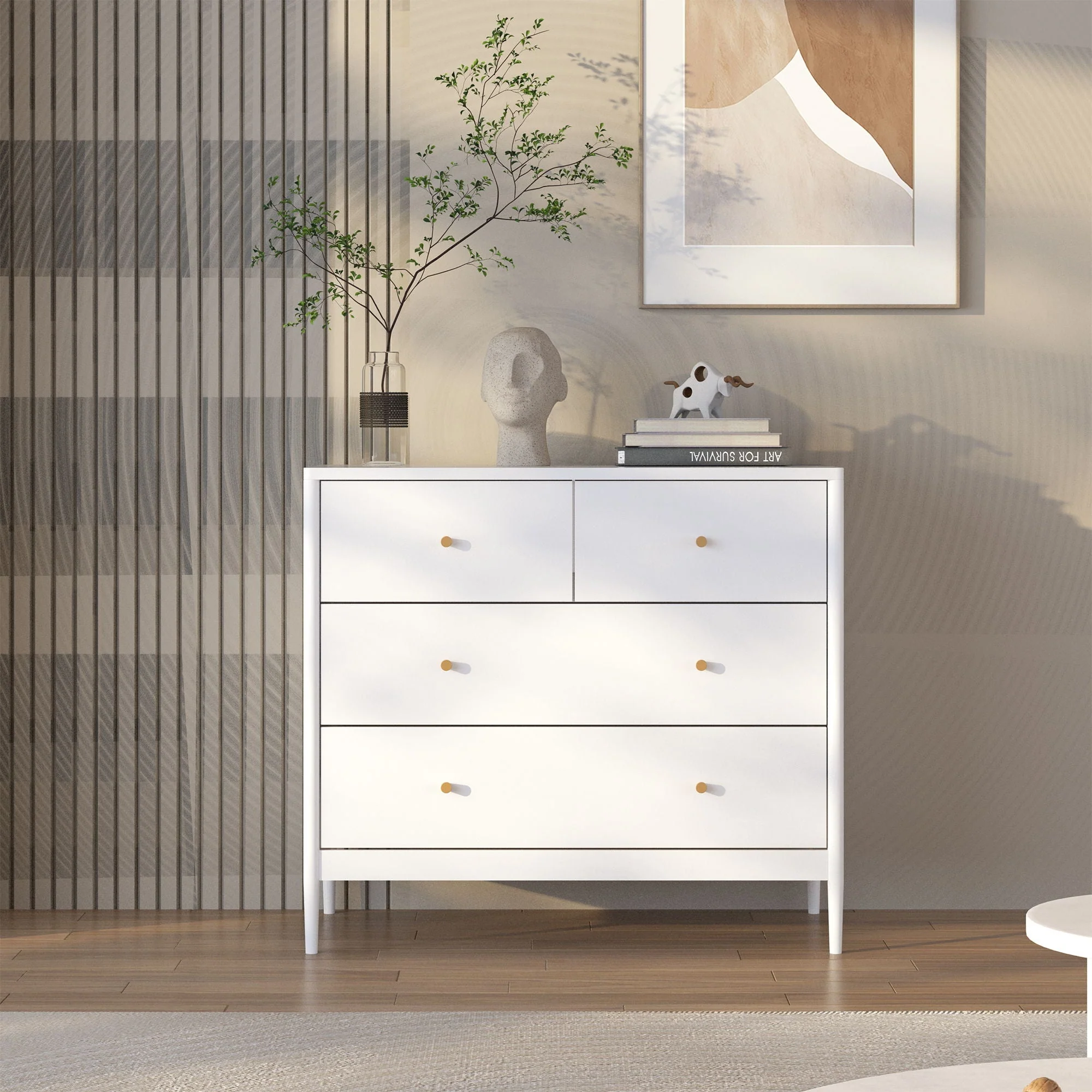 4 Drawer Kids Dresser With Antique Brass Pulls - White - Image 2