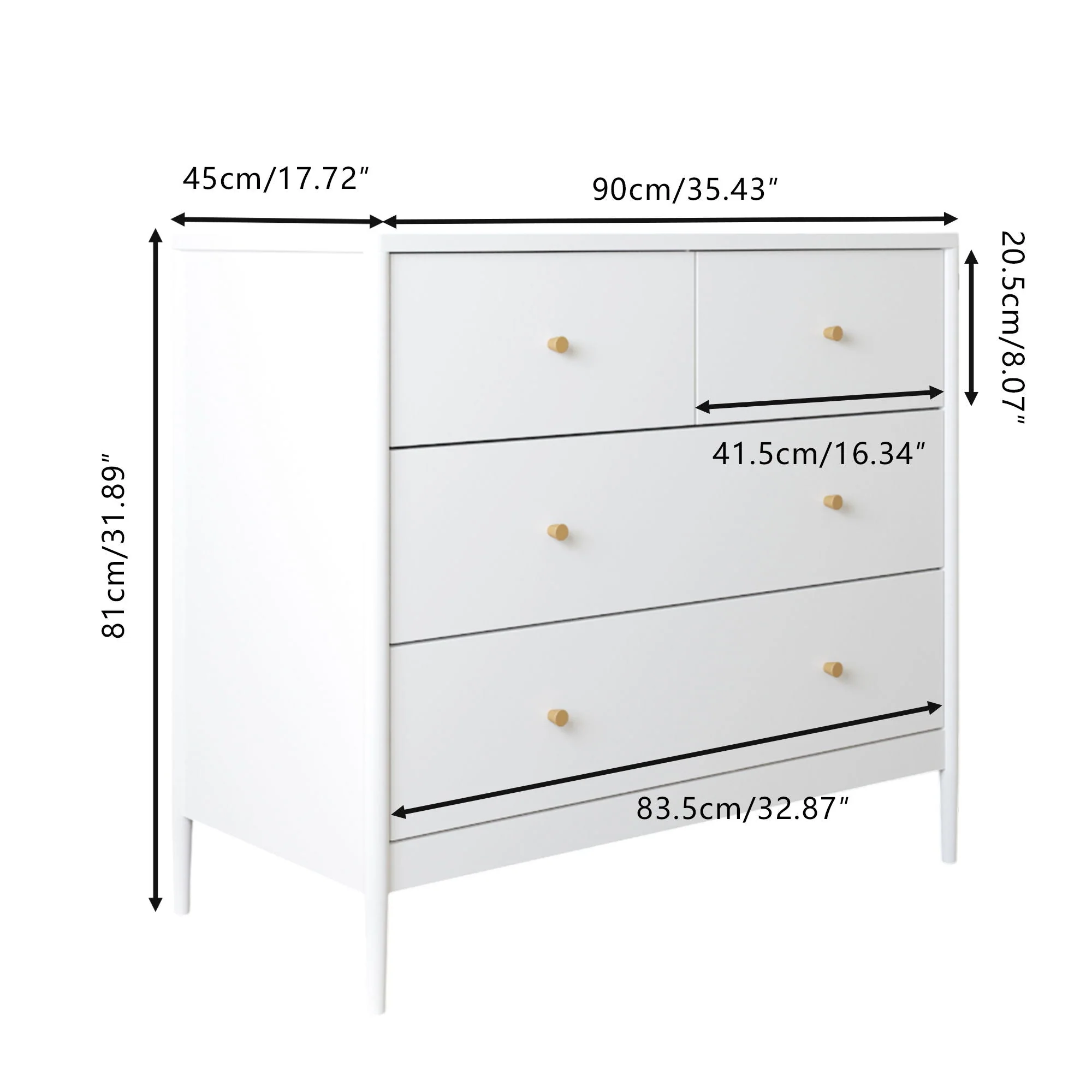 4 Drawer Kids Dresser With Antique Brass Pulls - White - Image 3
