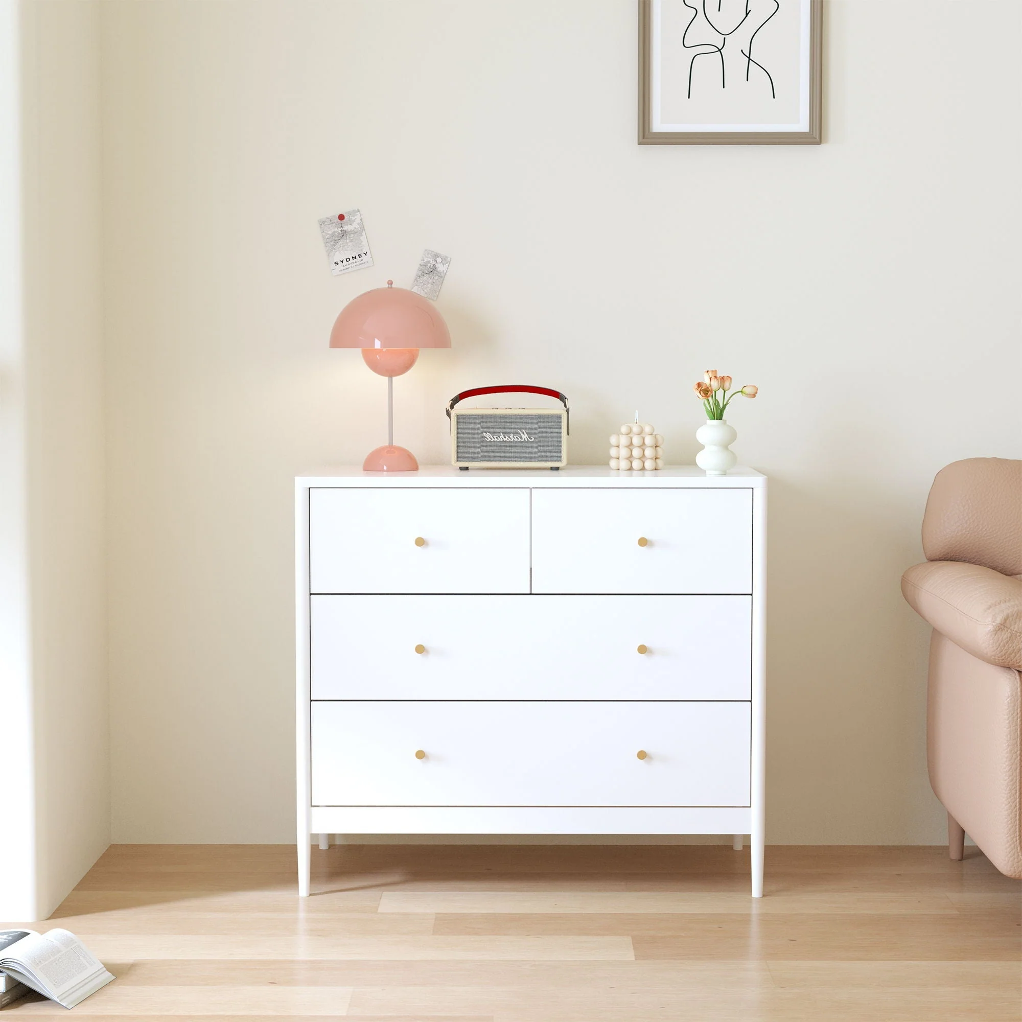 4 Drawer Kids Dresser With Antique Brass Pulls - White - Image 4