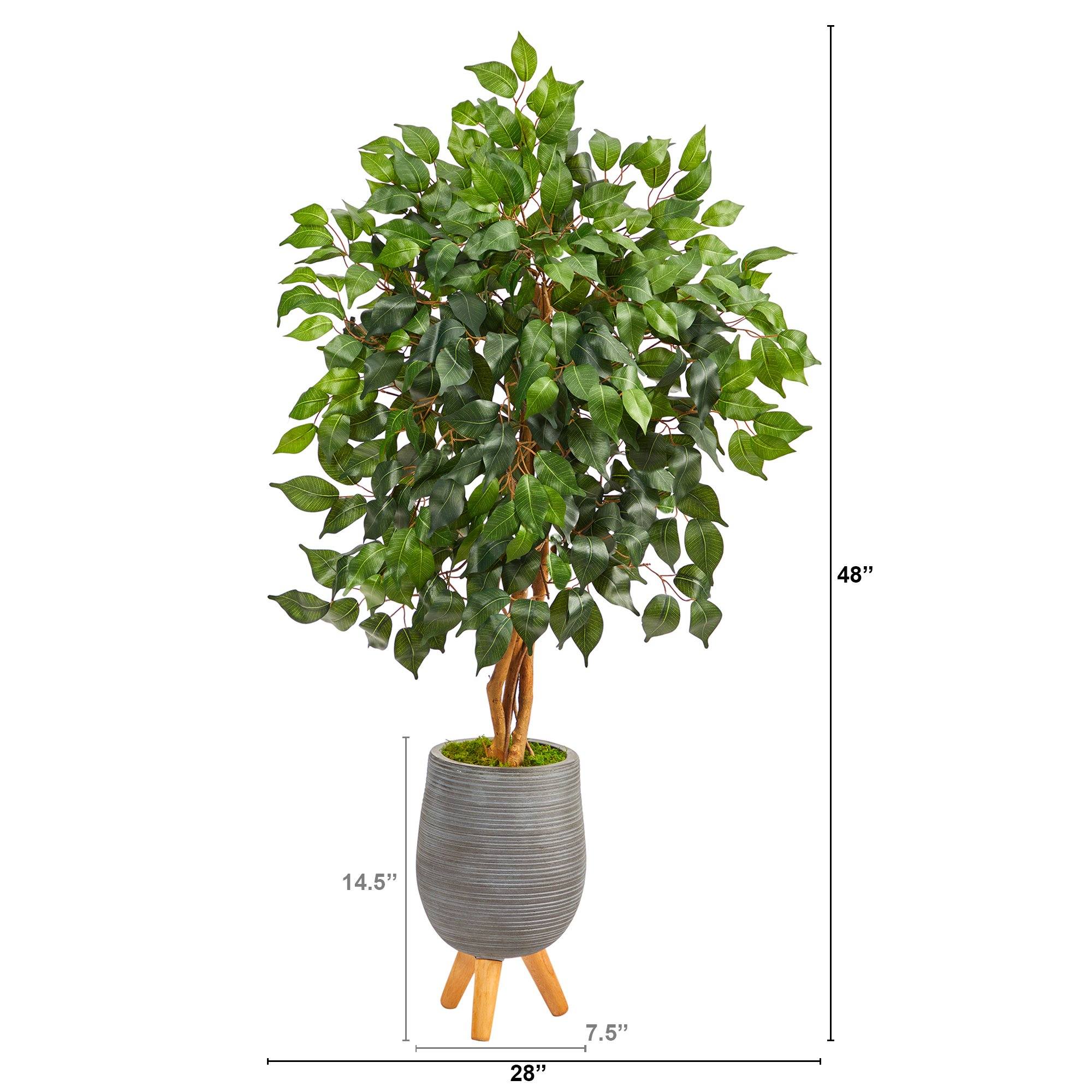 4’ Ficus Artificial Tree in Gray Planter with Stand - Image 2