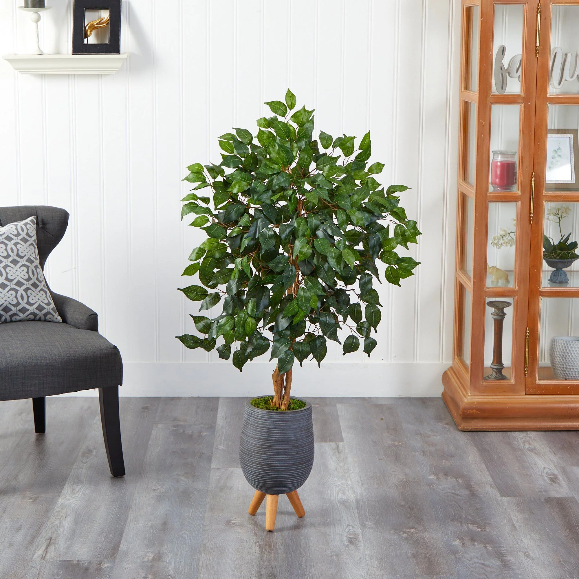 4’ Ficus Artificial Tree in Gray Planter with Stand - Image 4