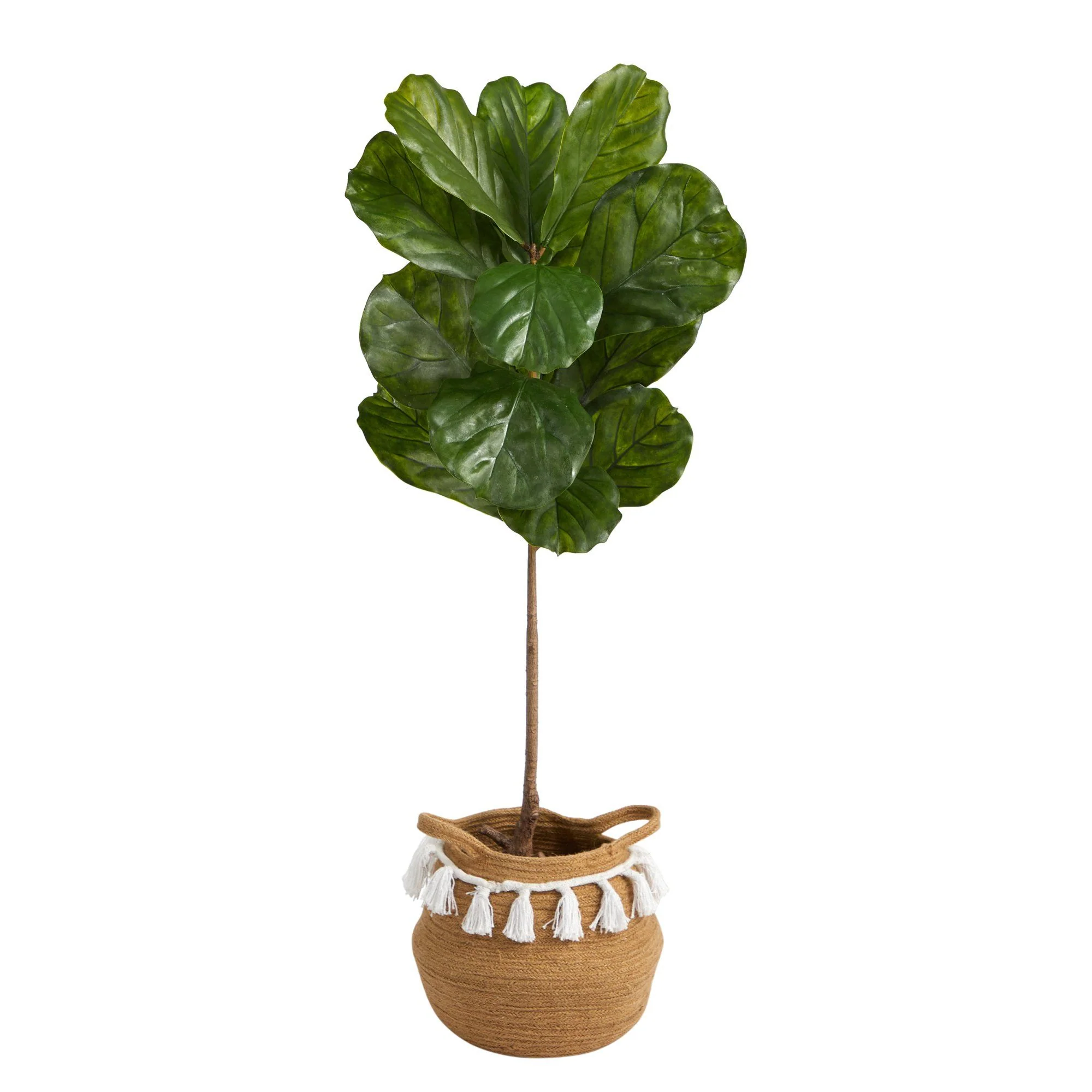 4’ Fiddle Leaf Tree in Boho Chic Handmade Natural Cotton Woven Planter with Tassels UV Resistant - Image 2