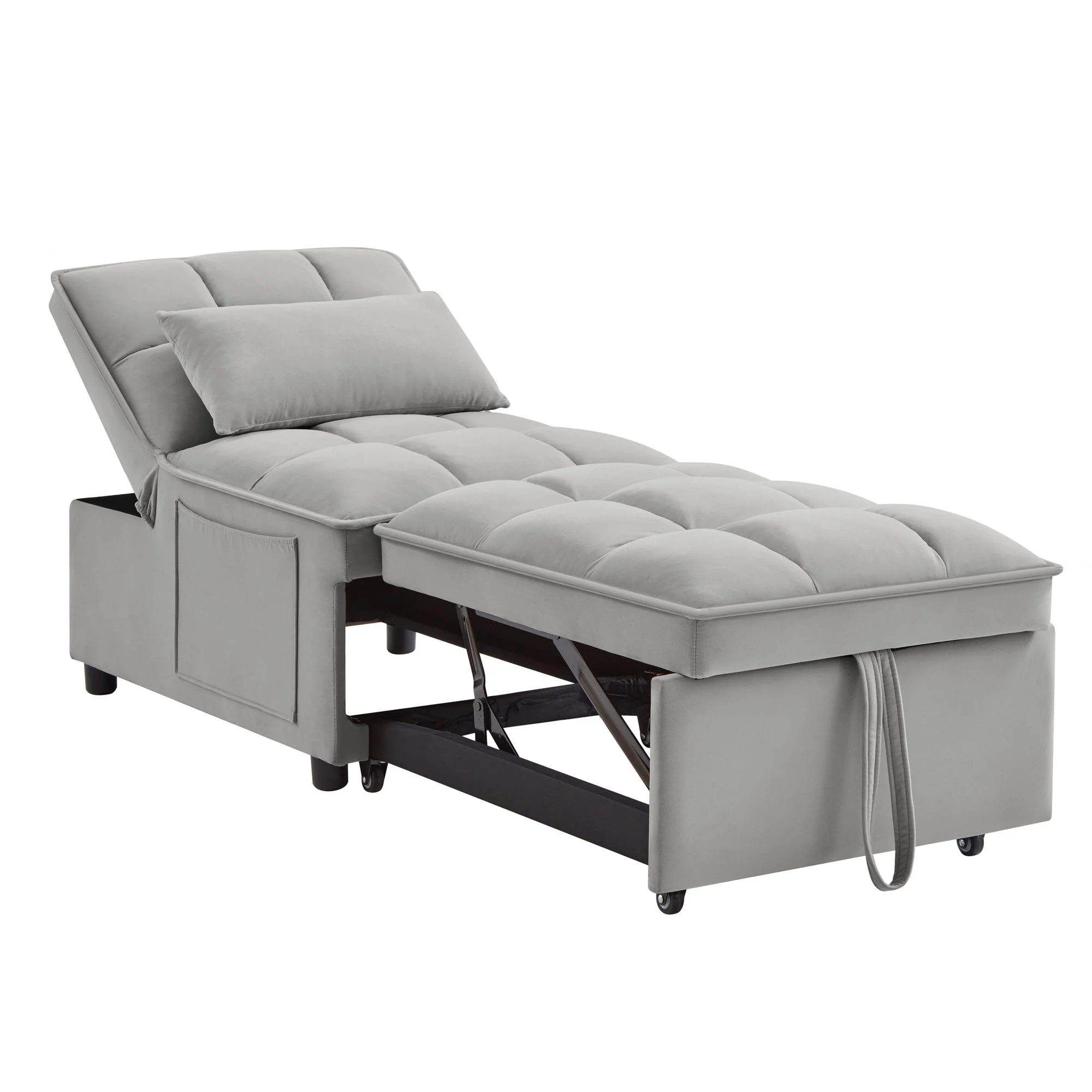4 in 1 Multi-Function Single Sofa Bed with Storage Pockets Gray - Image 10