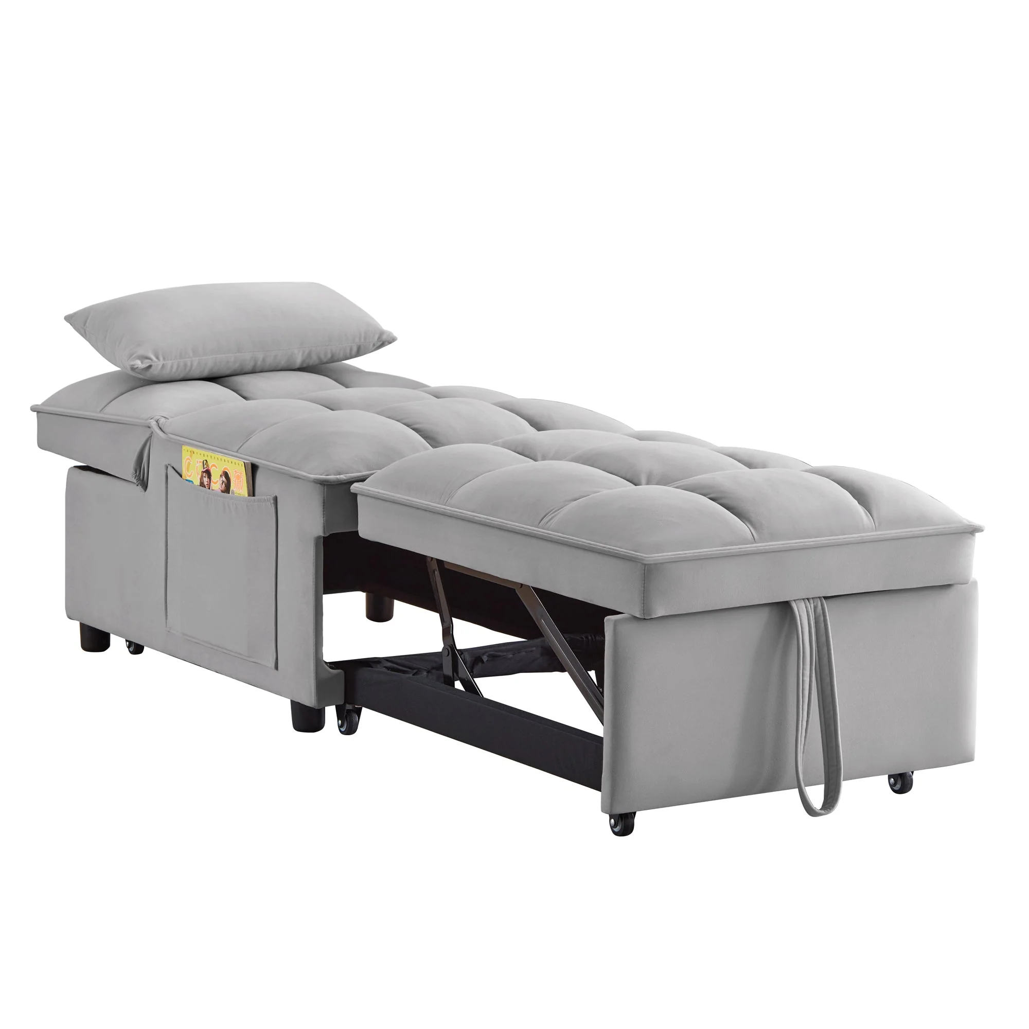4 in 1 Multi-Function Single Sofa Bed with Storage Pockets Gray - Image 11