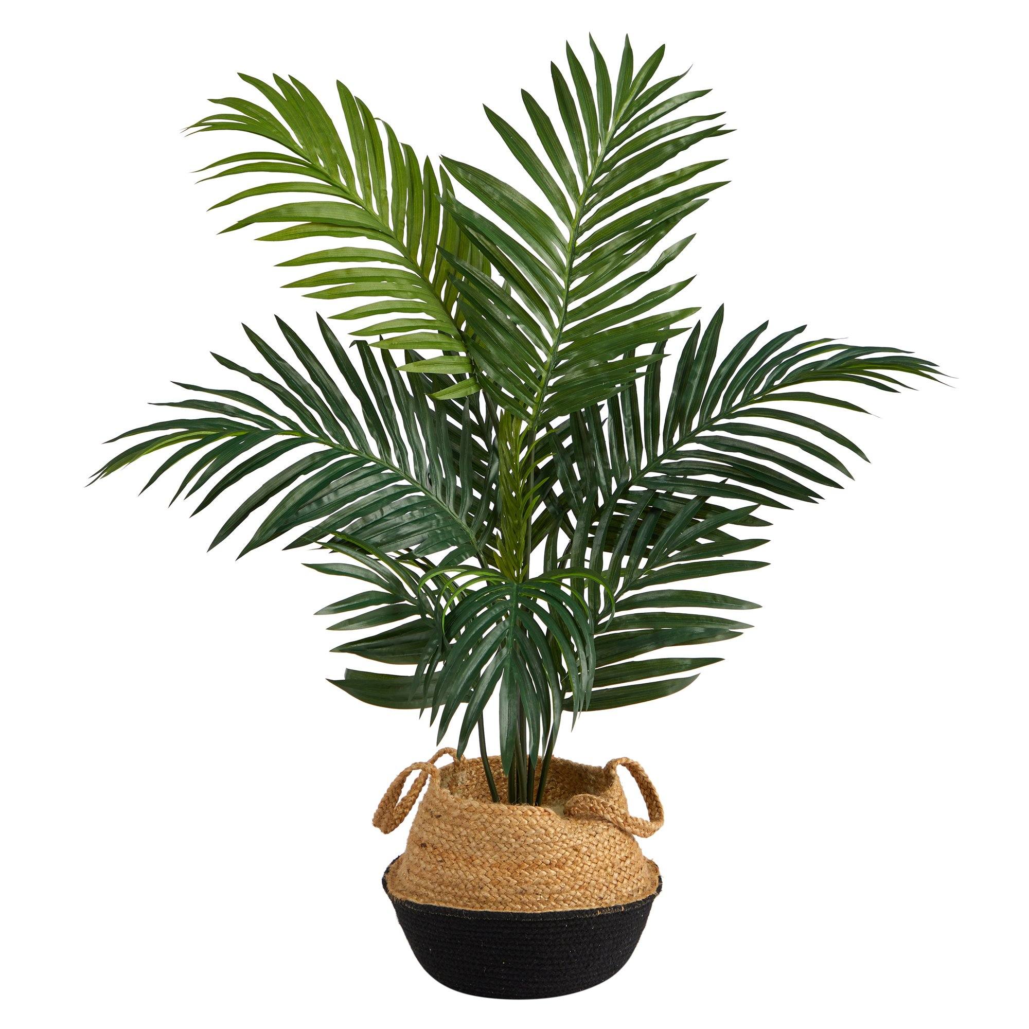 4' Kentia Palm Artificial Tree in Boho Chic Handmade Cotton & Jute Black Woven Planter - Image 2
