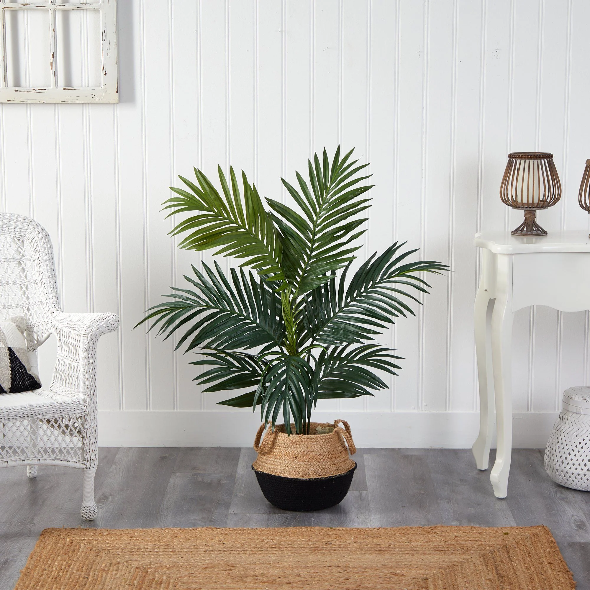 4' Kentia Palm Artificial Tree in Boho Chic Handmade Cotton & Jute Black Woven Planter - Image 3