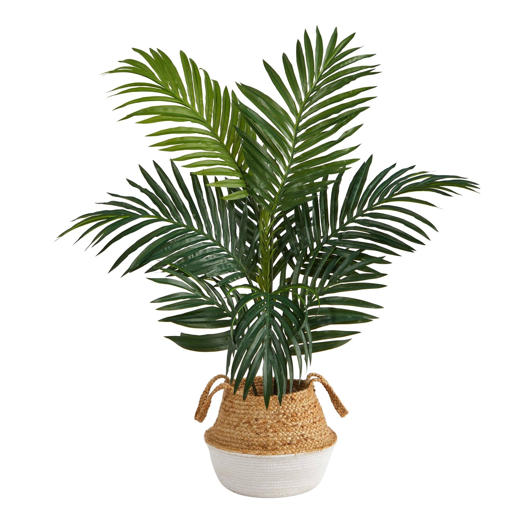 4' Kentia Palm Artificial Tree in Boho Chic Handmade Cotton & Jute White Woven Planter - Image 2