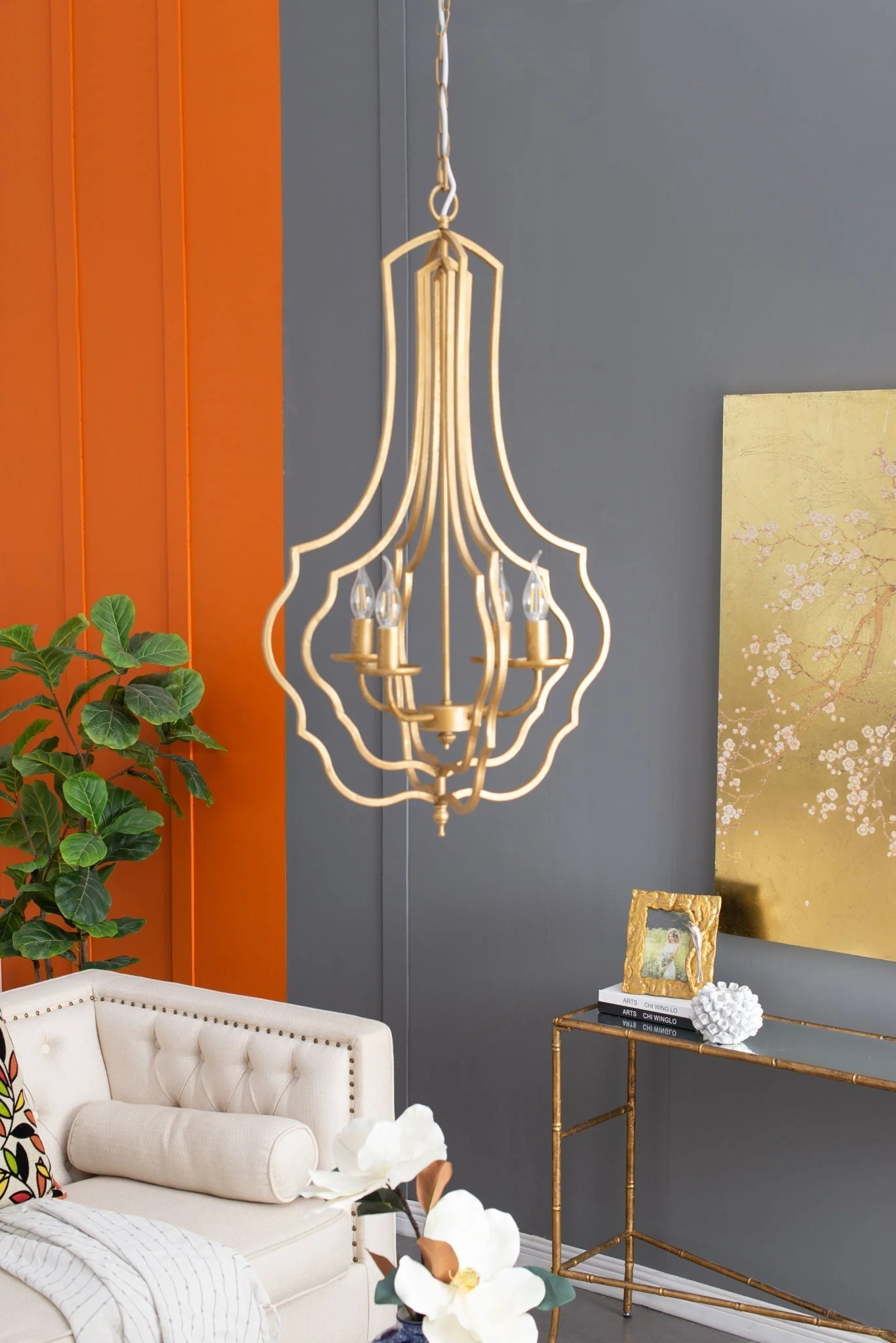 4 Light Chandelier With Adjustable Chain - Gold - Image 10