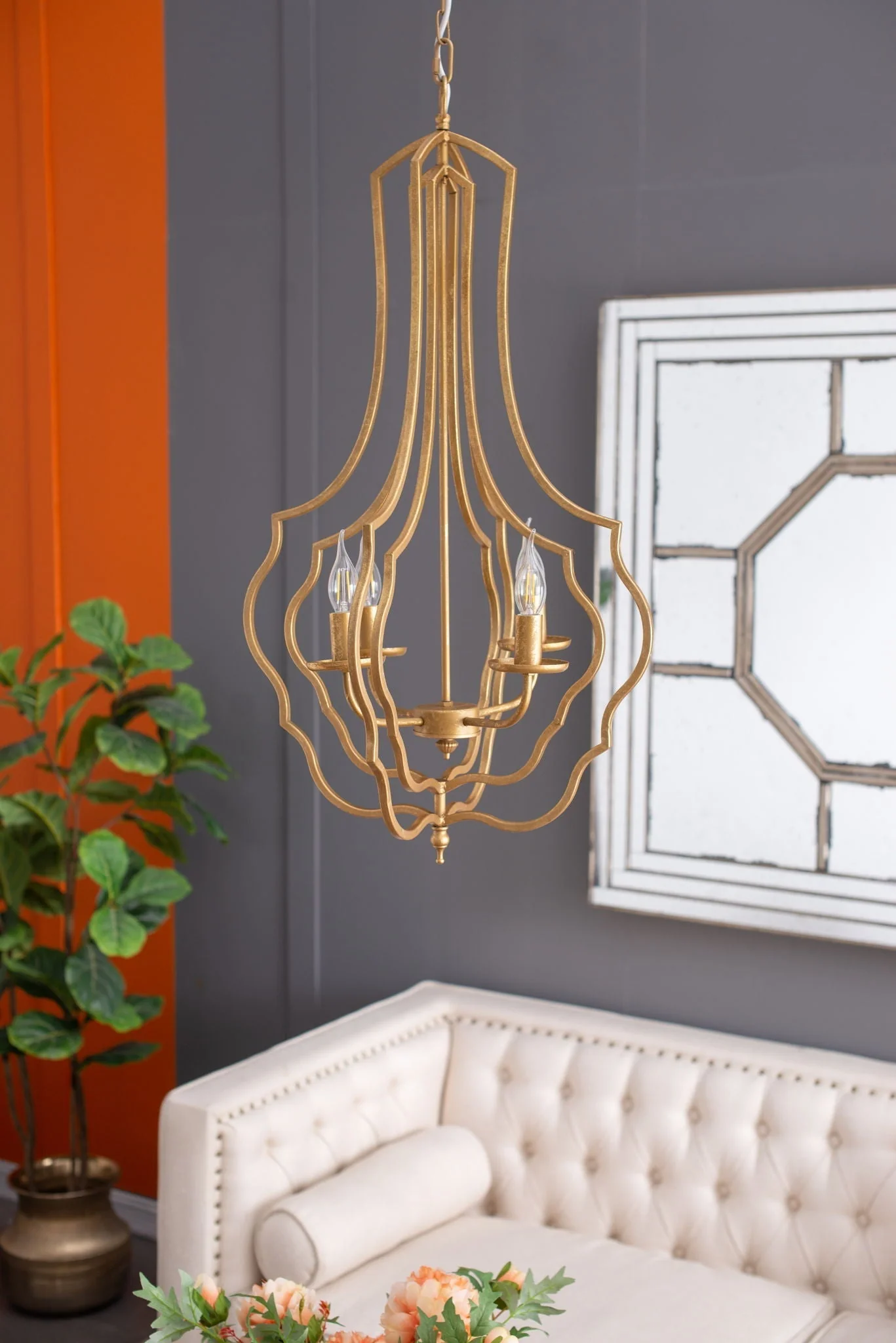 4 Light Chandelier With Adjustable Chain - Gold - Image 4