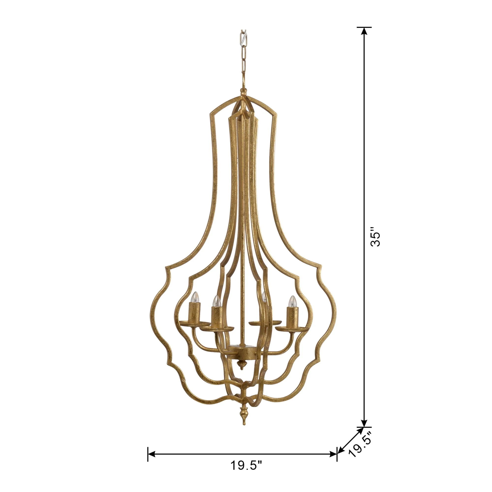 4 Light Chandelier With Adjustable Chain - Gold - Image 9