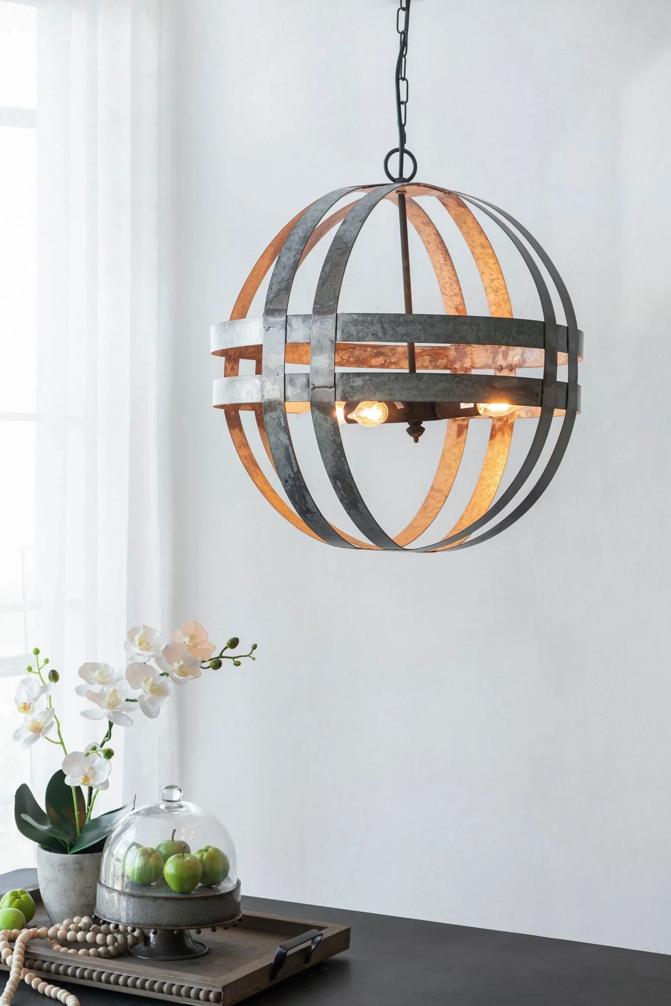 4 Light Galvanized Chandelier with Adjustable Chain - Image 3
