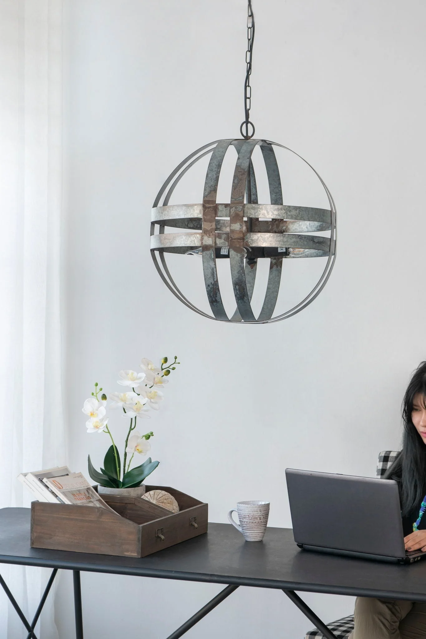 4 Light Galvanized Chandelier with Adjustable Chain - Image 6