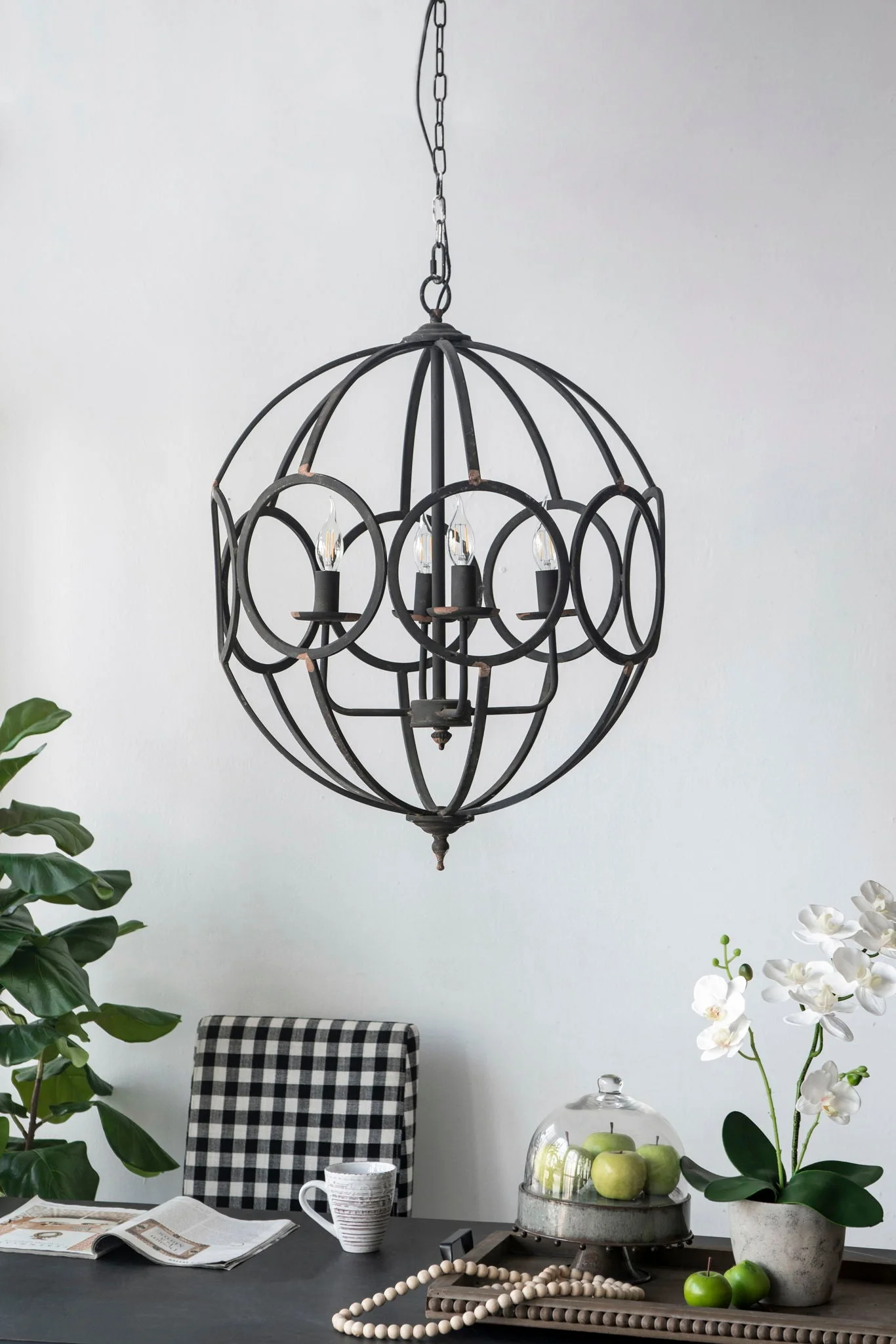 4 Light Metal Chandelier in Black Iron with Adjustable Chain - Image 3