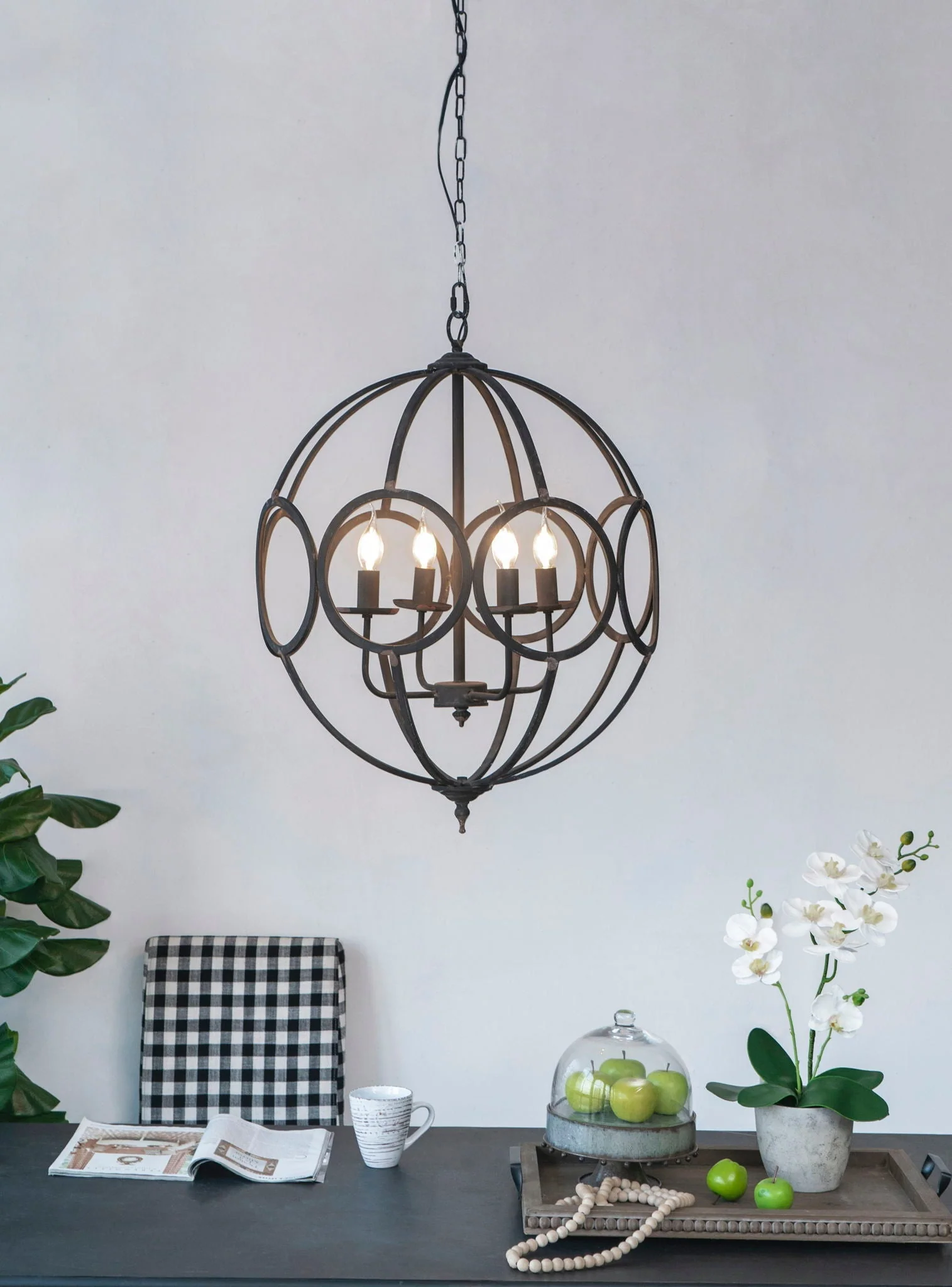 4 Light Metal Chandelier in Black Iron with Adjustable Chain - Image 5
