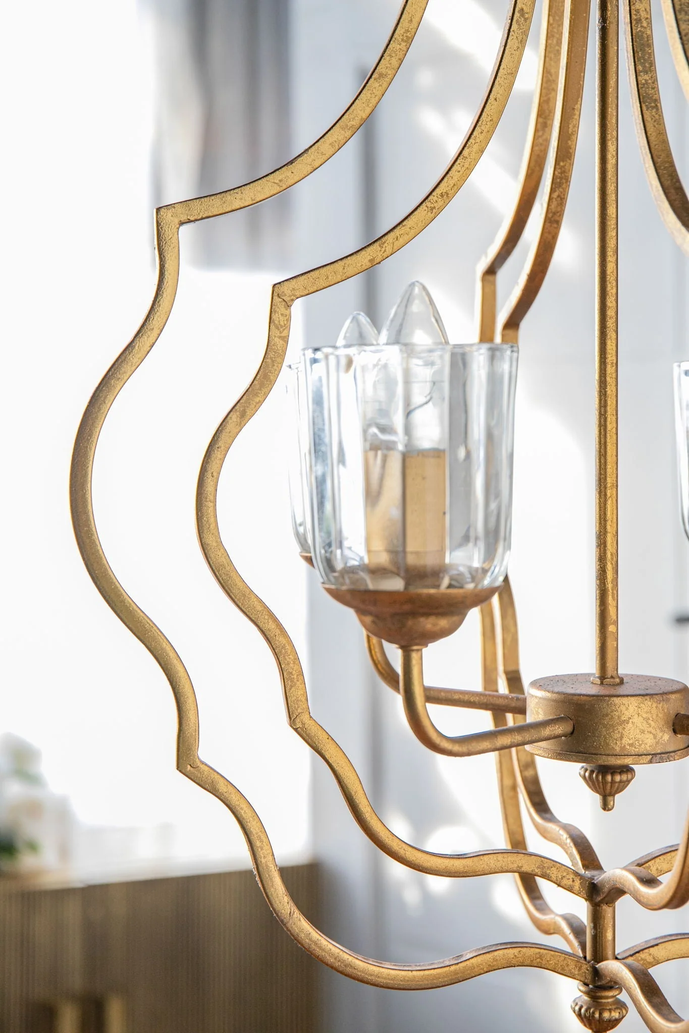 4 Light Metal Chandelier with Adjustable Chain - Gold - Image 4