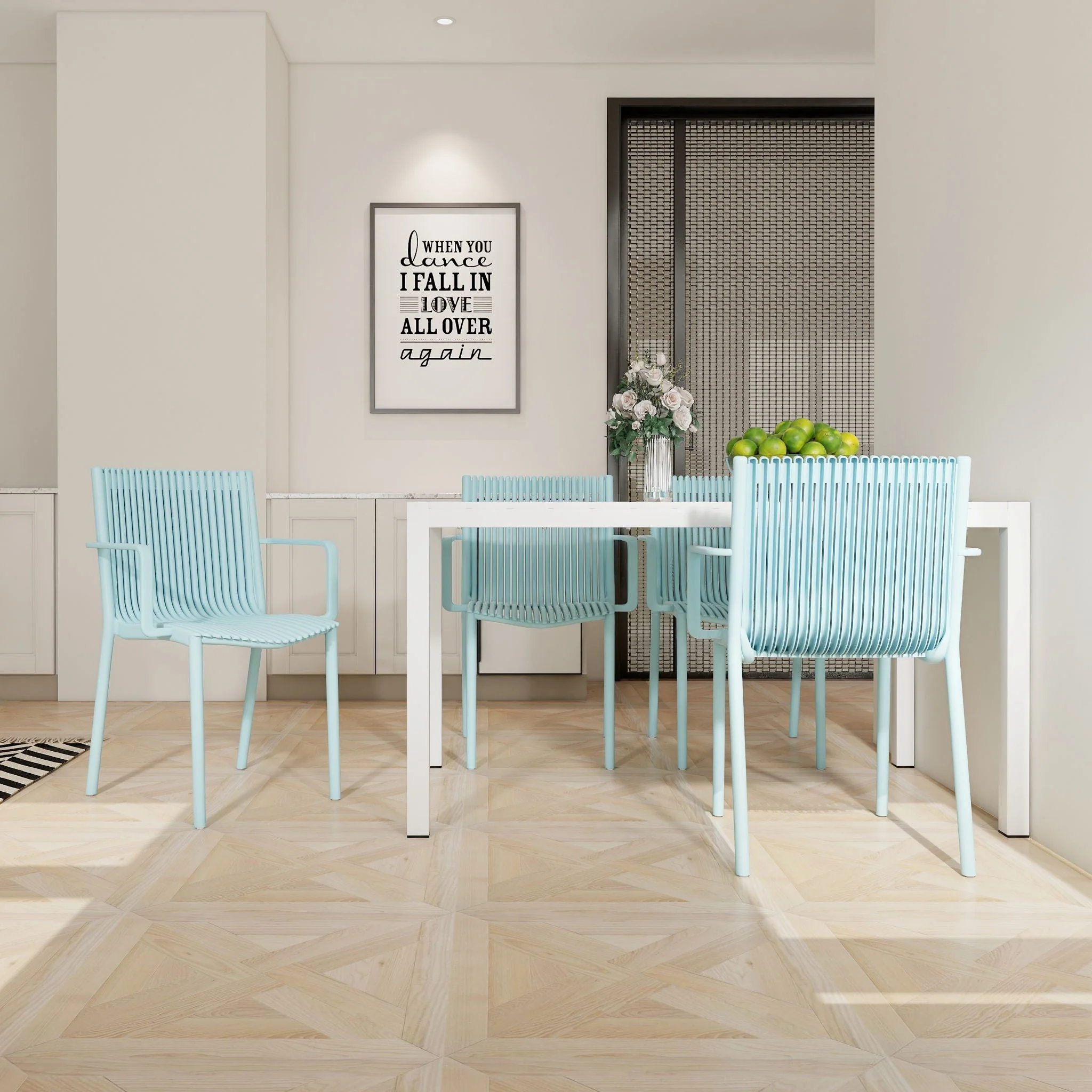 4 Modern Stackable Armchair Matched With Long Table - Image 3
