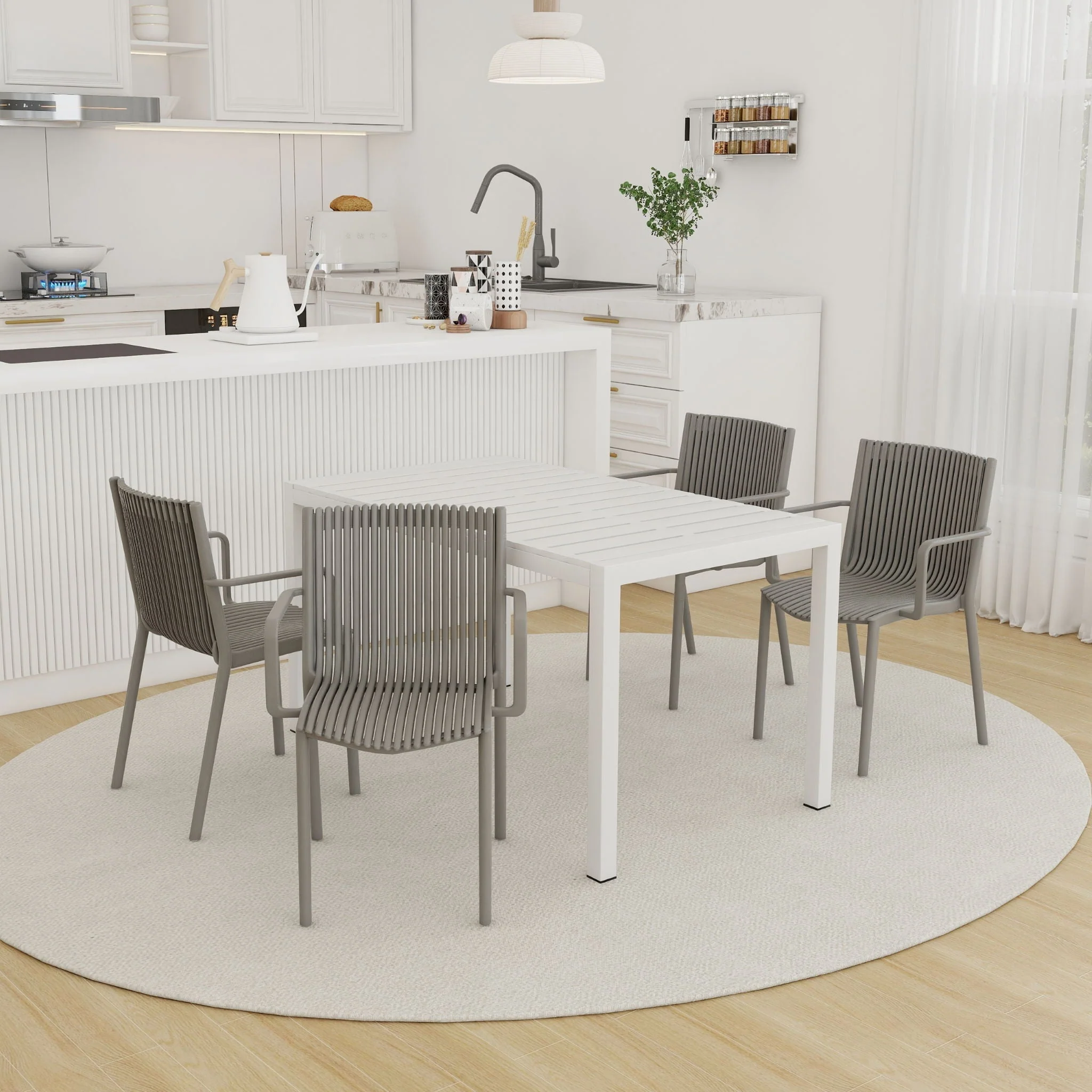 4 Modern Stackable Armchair Matched With Long Table - Image 4