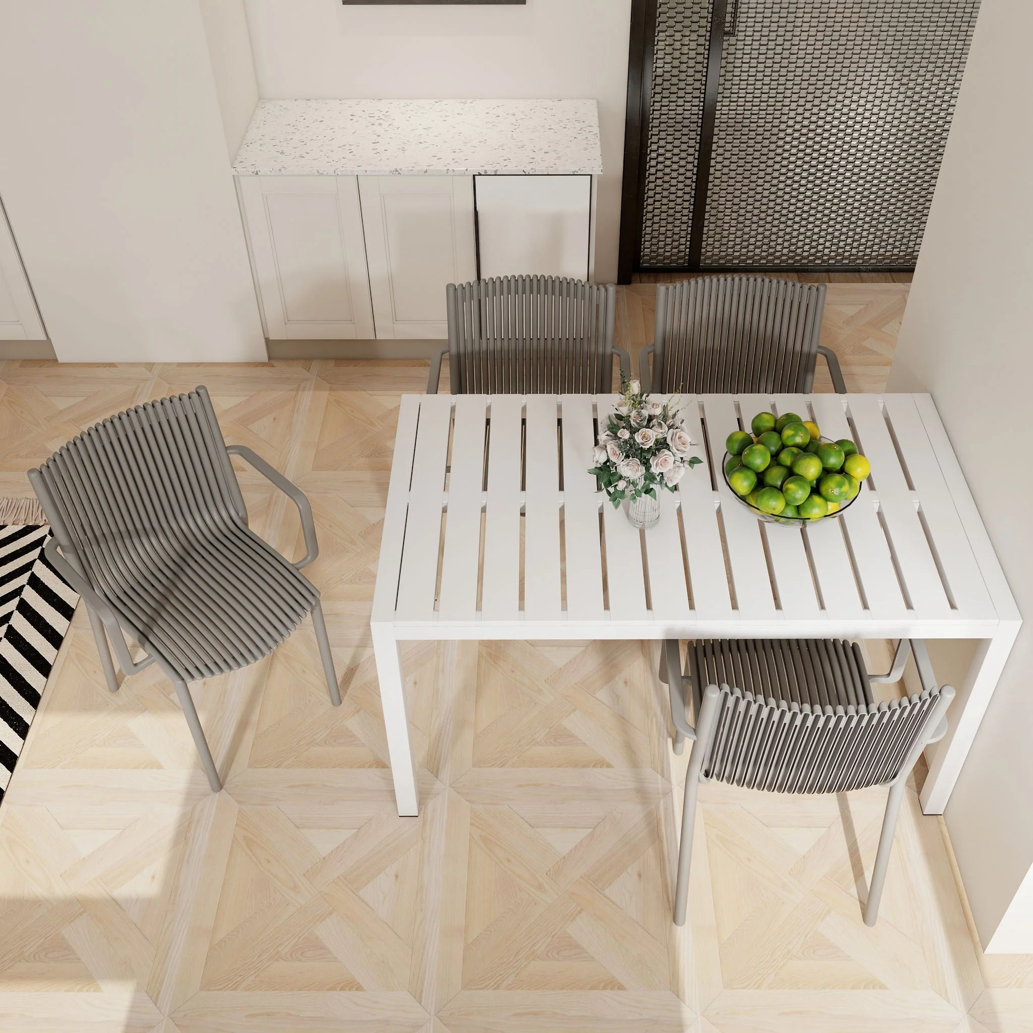 4 Modern Stackable Armchair Matched With Long Table - Image 6