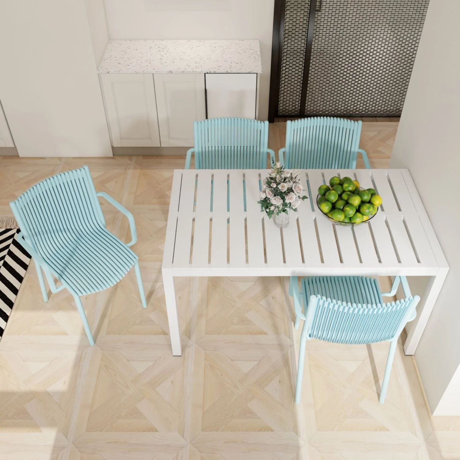 4 Modern Stackable Armchair Matched With Long Table - Image 7