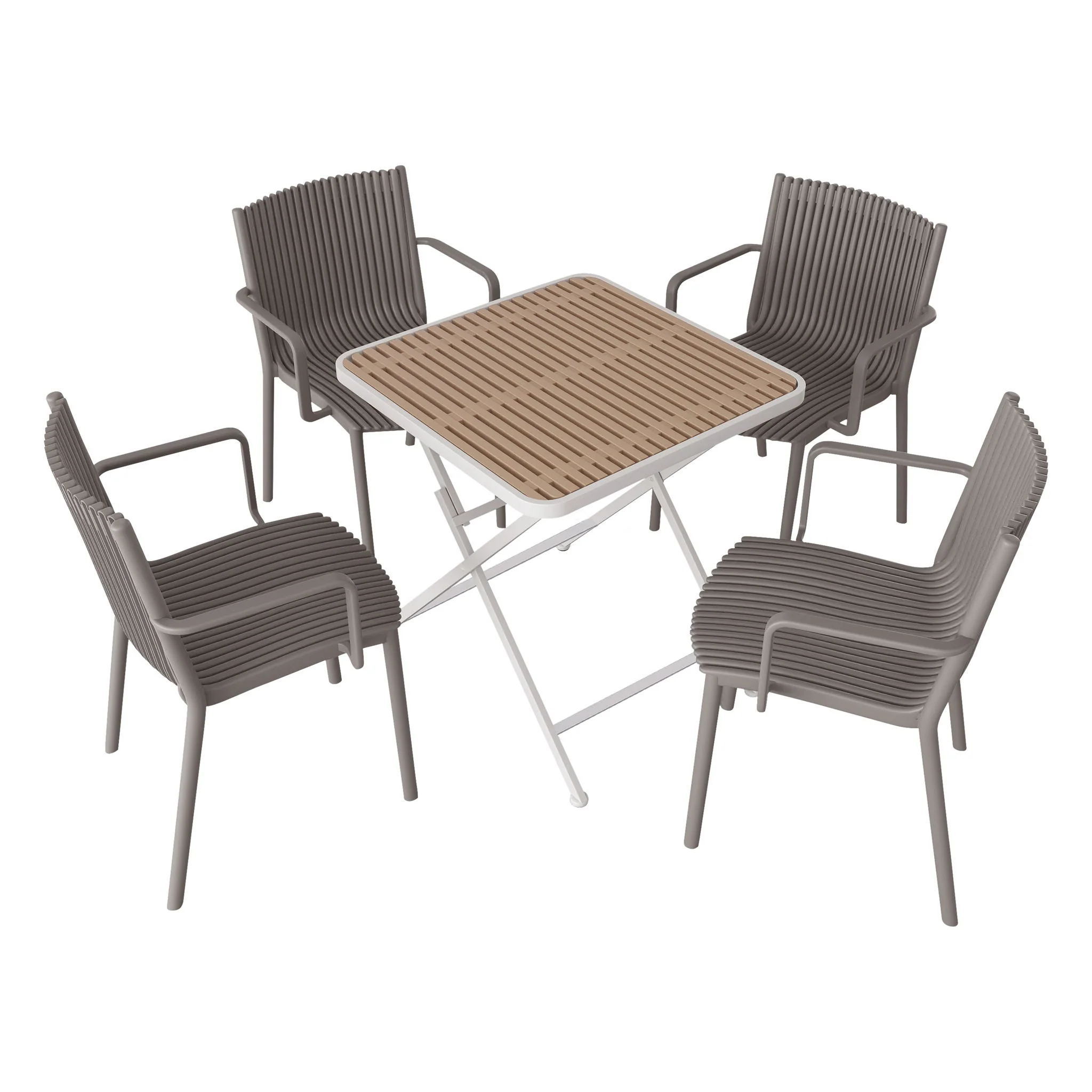 4 Modern Stackable Plastic Armchair Matched With Folding Square Table - Image 2
