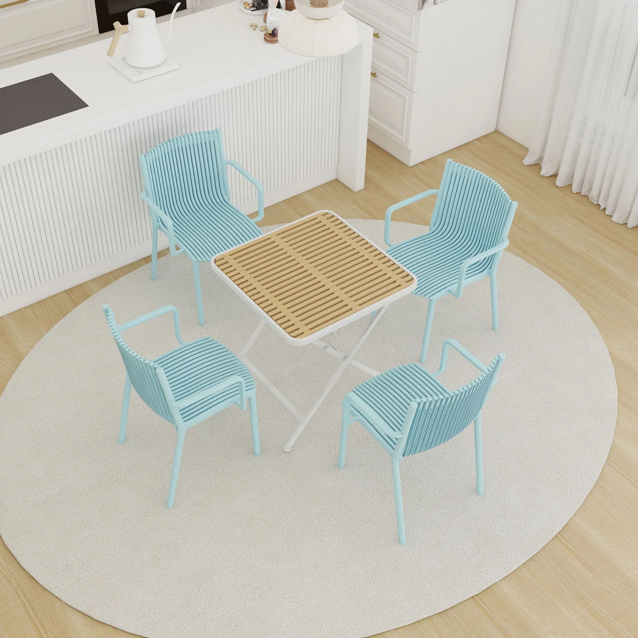 4 Modern Stackable Plastic Armchair Matched With Folding Square Table - Image 6