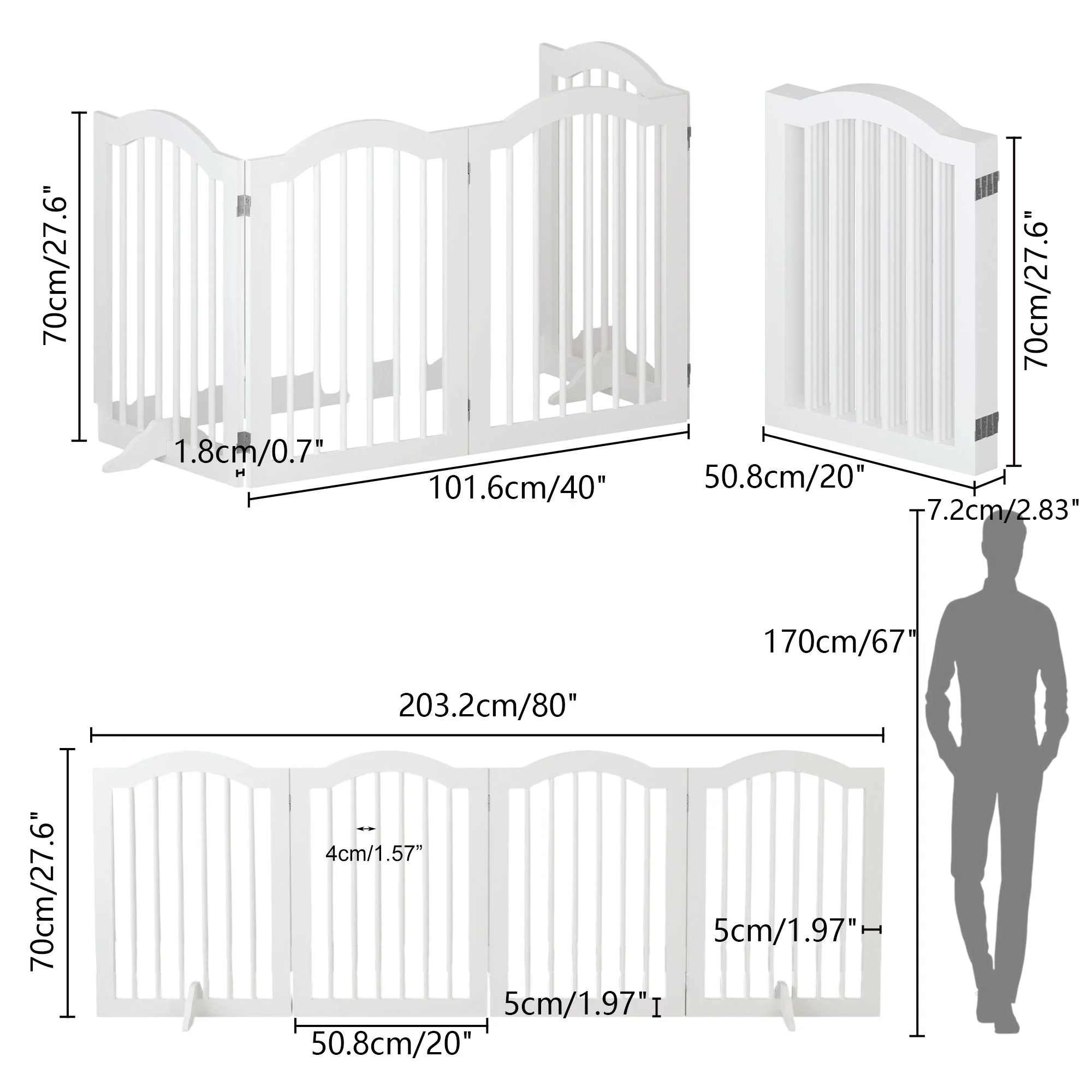 4 Panel Freestanding Pet Gate With Foldable Design And Support Feet - White - Image 3