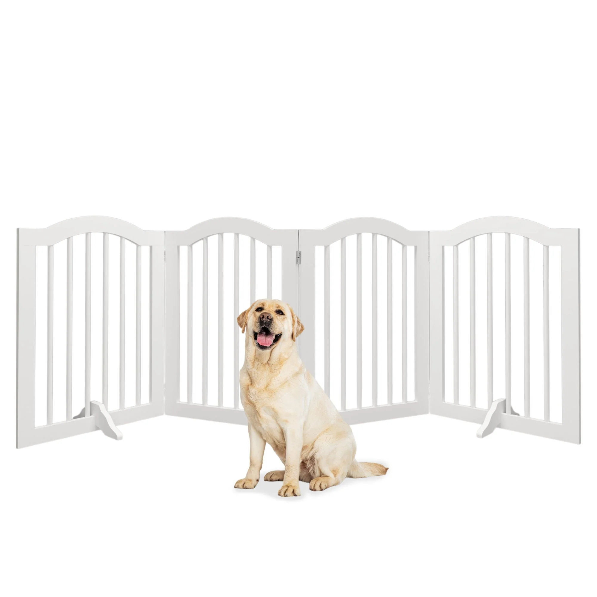 4 Panel Freestanding Pet Gate With Foldable Design And Support Feet - White - Image 4