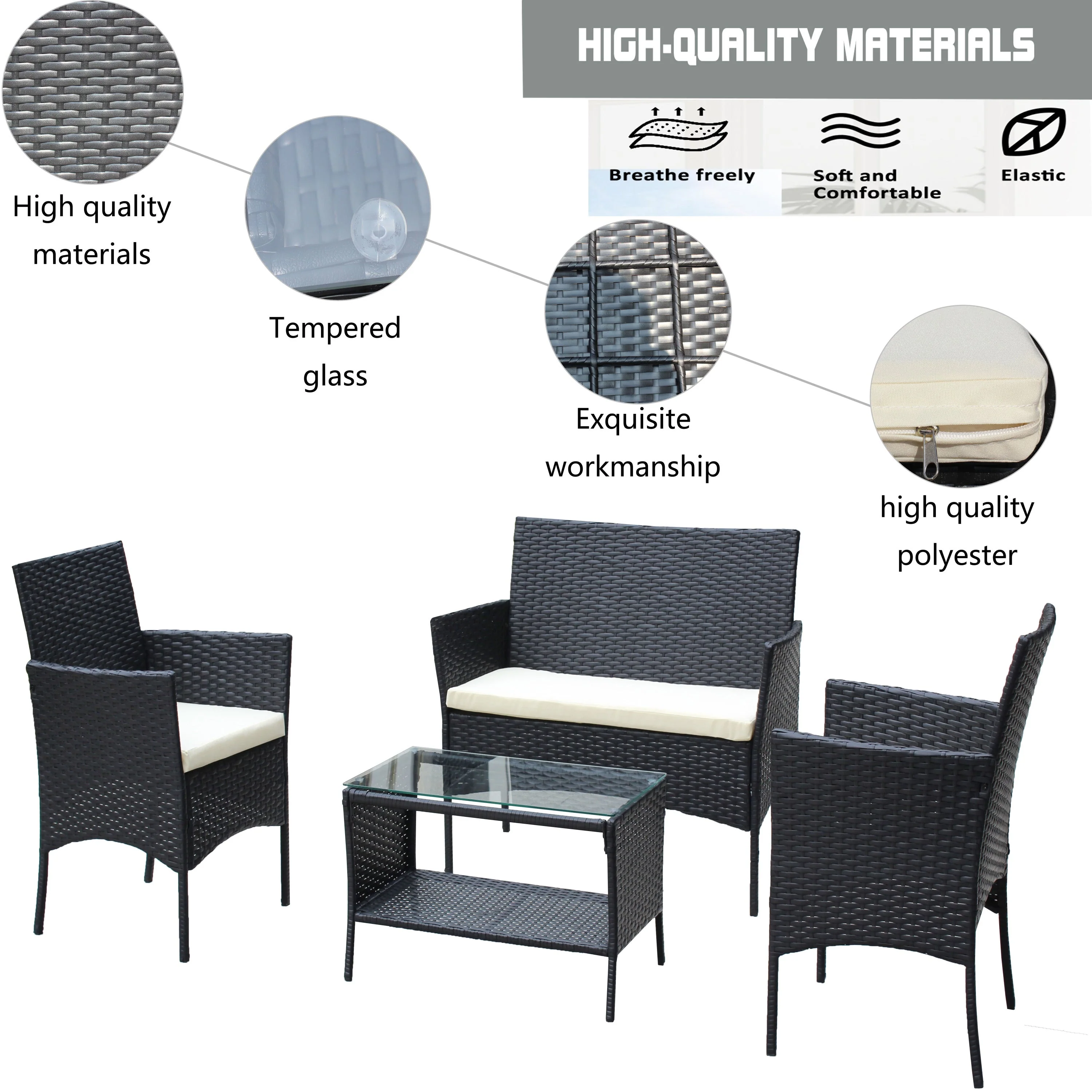 4 PC Rattan Patio Furniture Set Outdoor Cushioned Wicker Sofa - Image 10