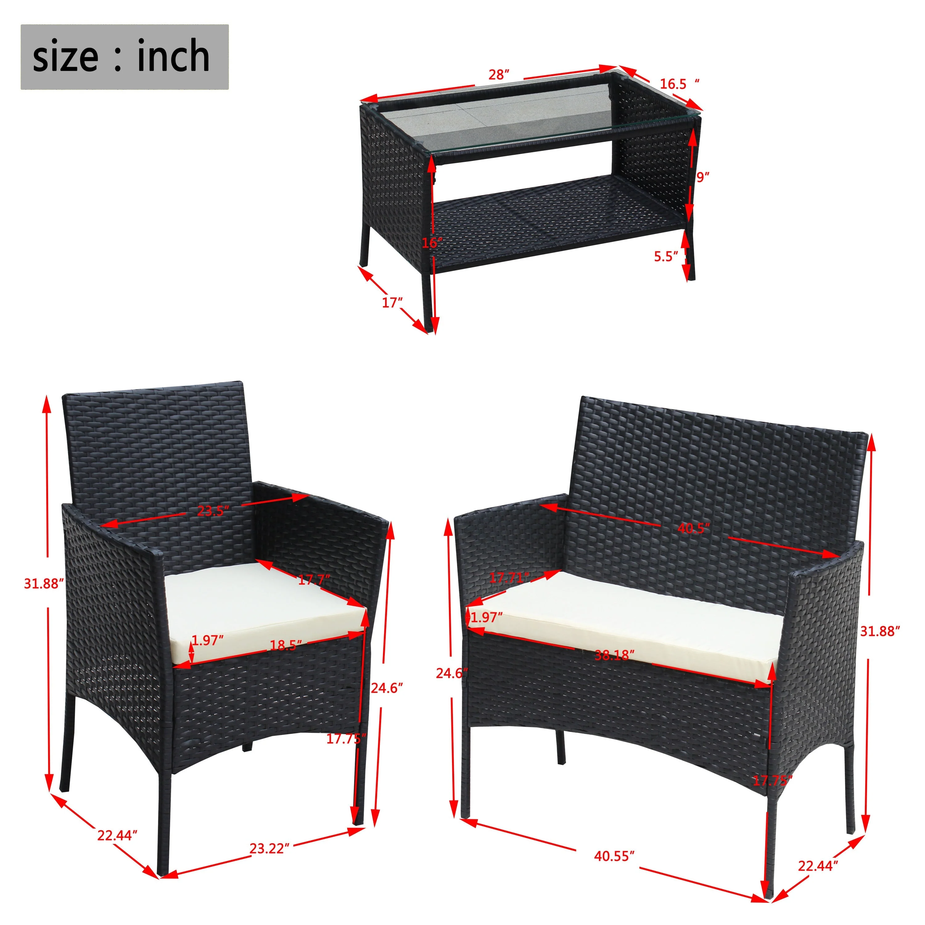 4 PC Rattan Patio Furniture Set Outdoor Cushioned Wicker Sofa - Image 11