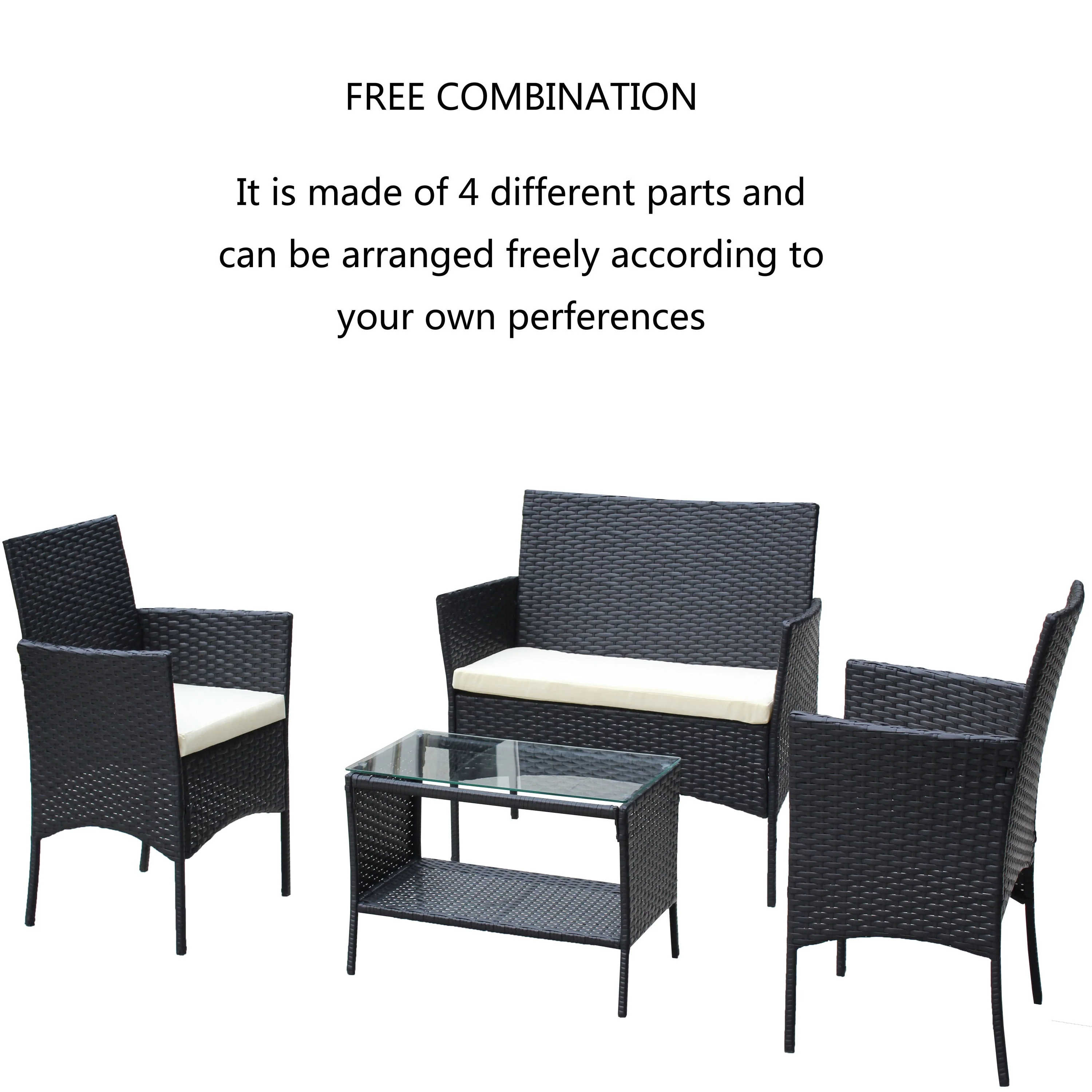 4 PC Rattan Patio Furniture Set Outdoor Cushioned Wicker Sofa - Image 12