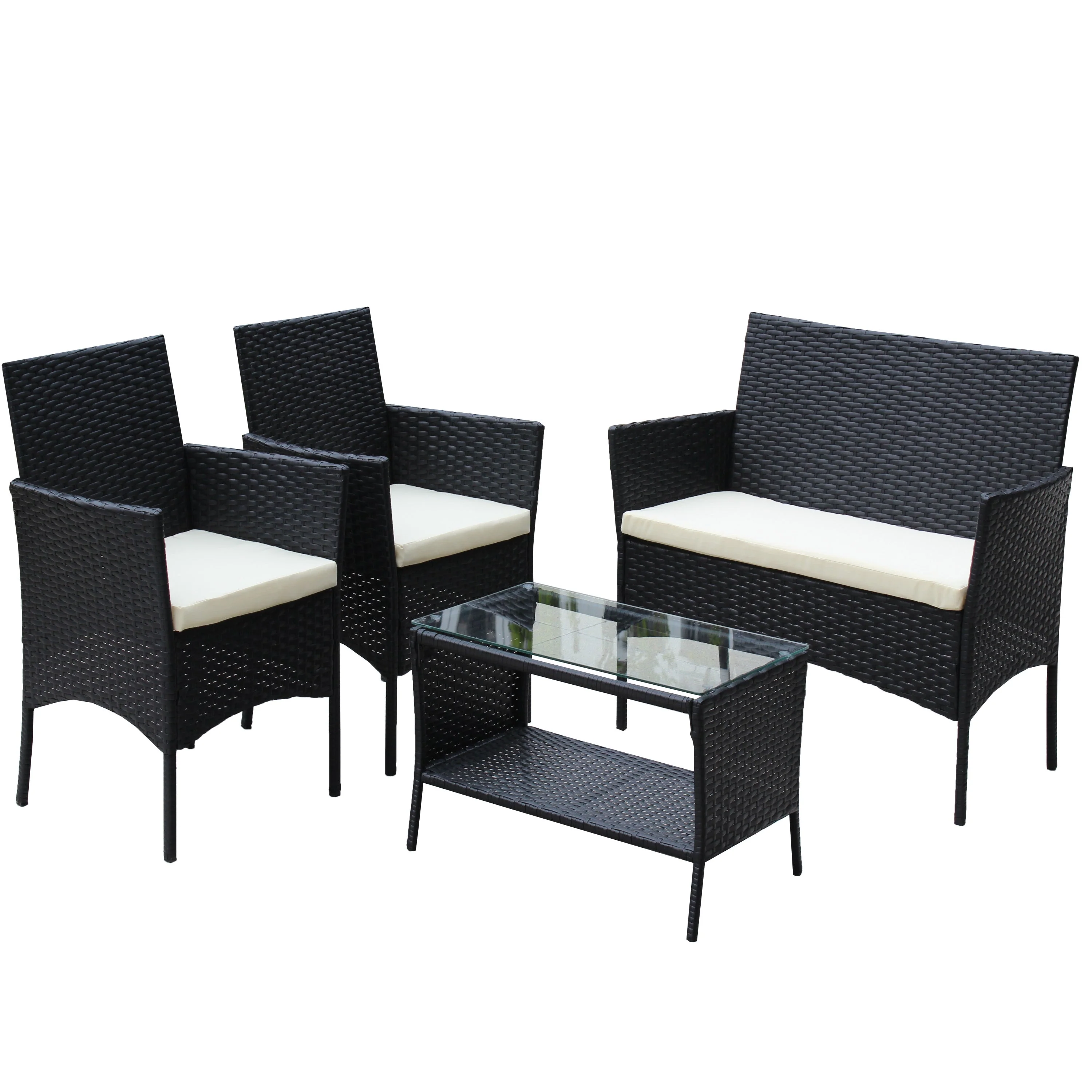 4 PC Rattan Patio Furniture Set Outdoor Cushioned Wicker Sofa - Image 13