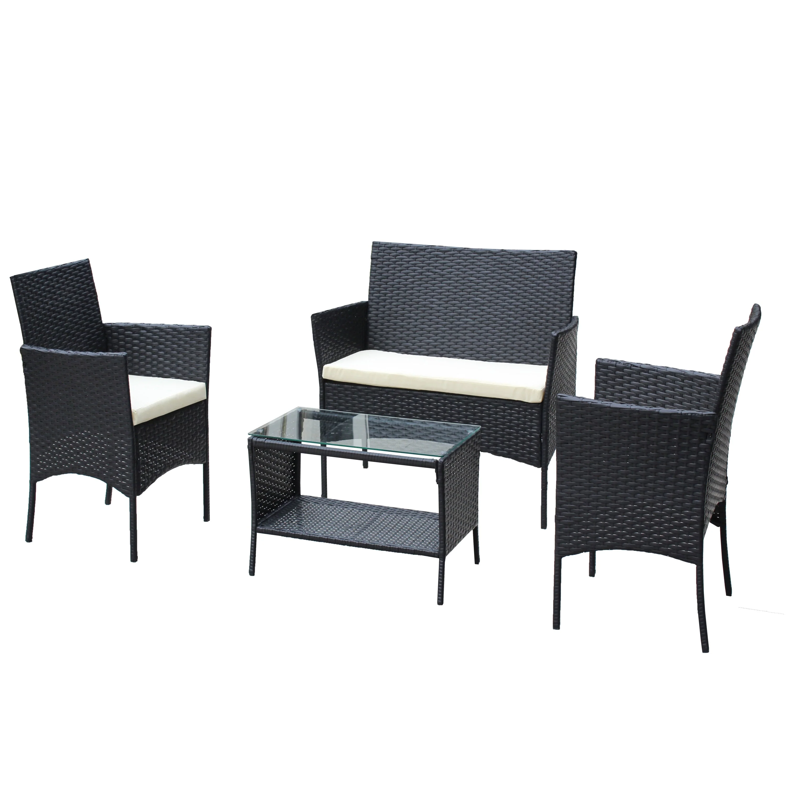 4 PC Rattan Patio Furniture Set Outdoor Cushioned Wicker Sofa - Image 15