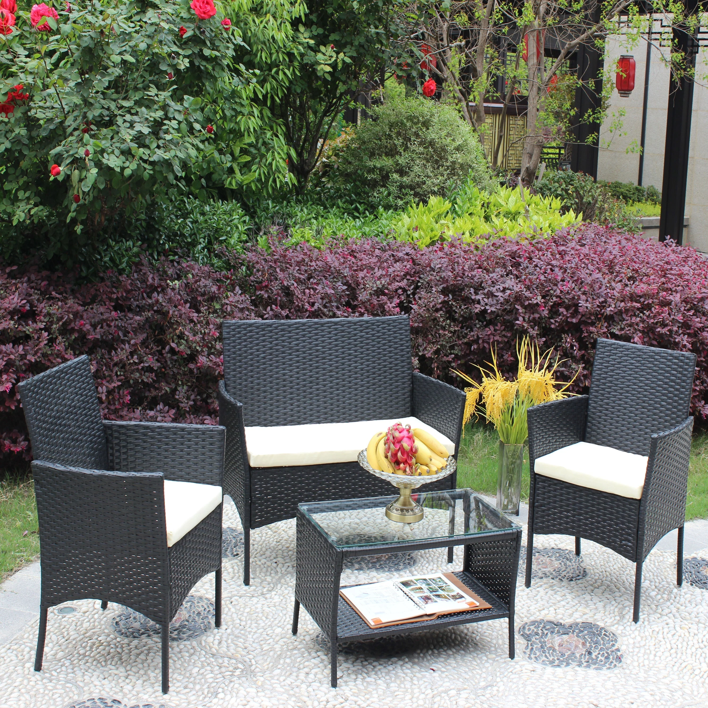 4 PC Rattan Patio Furniture Set Outdoor Cushioned Wicker Sofa - Image 3