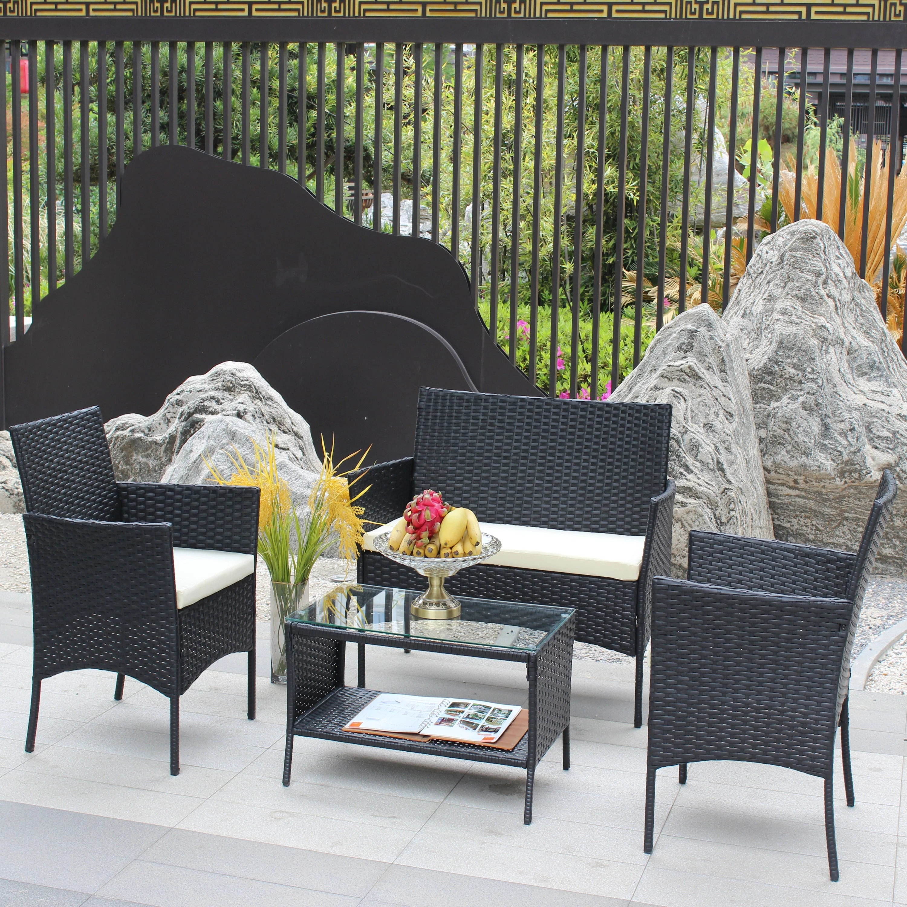 4 PC Rattan Patio Furniture Set Outdoor Cushioned Wicker Sofa - Image 4