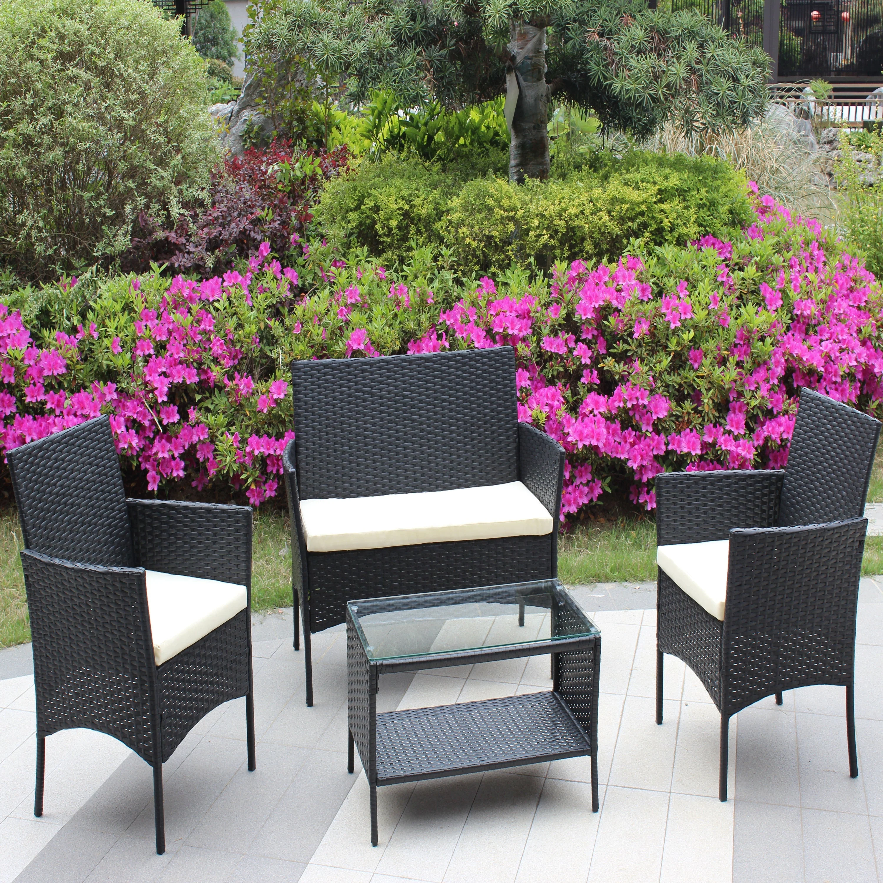 4 PC Rattan Patio Furniture Set Outdoor Cushioned Wicker Sofa - Image 5