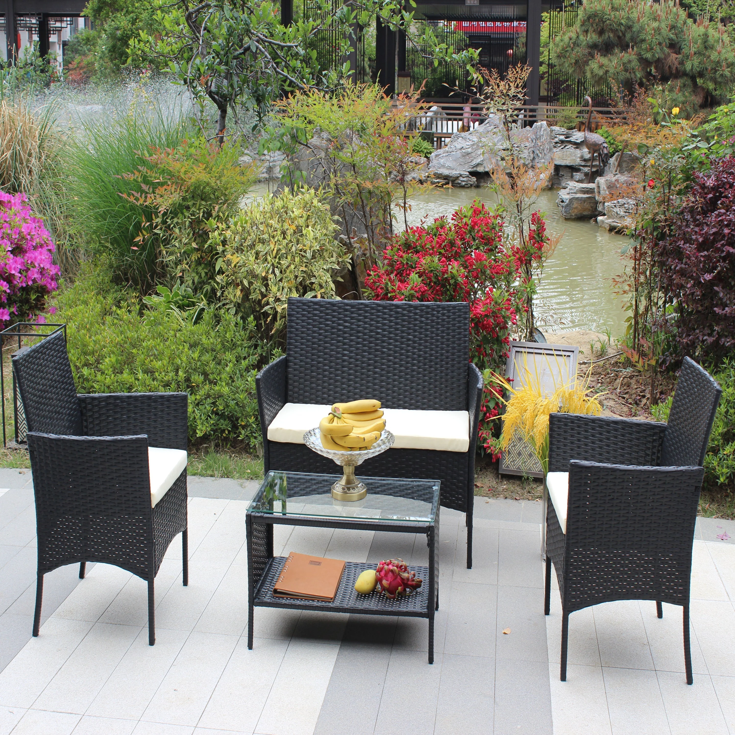 4 PC Rattan Patio Furniture Set Outdoor Cushioned Wicker Sofa - Image 6